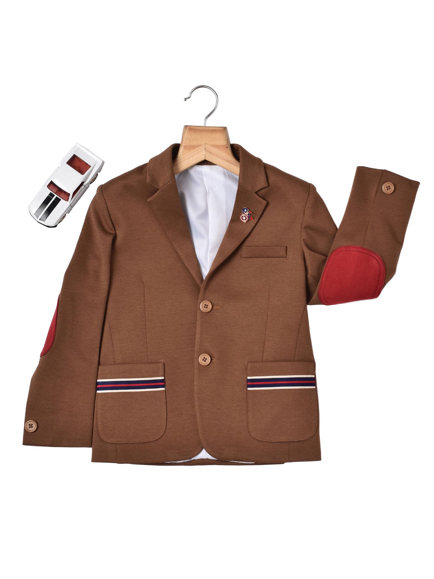bronze-blazer-with-detailing-on-pockets-and-maroon-elbow-patch