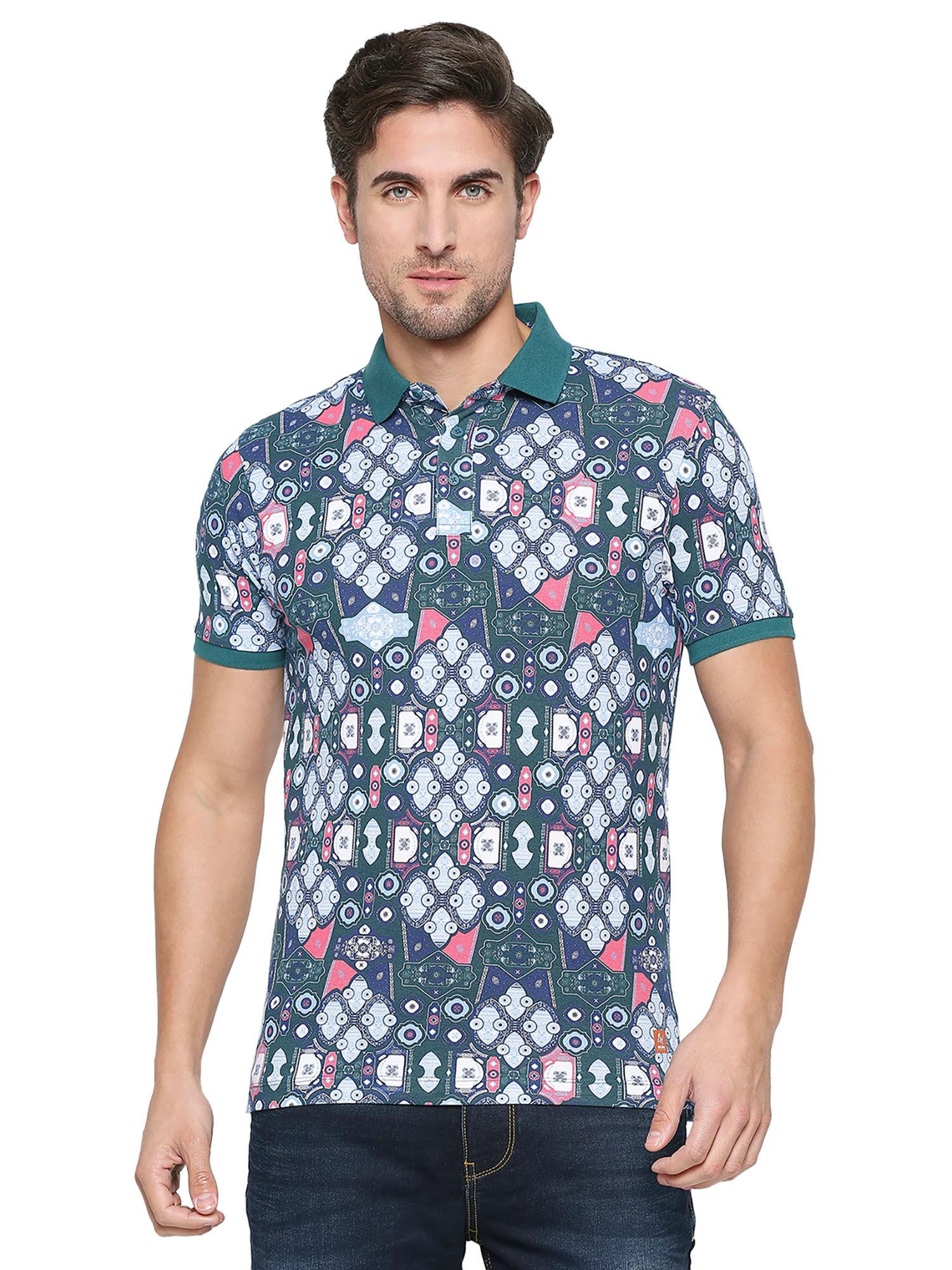 men-half-sleeves-teal-printed-polo-t-shirt