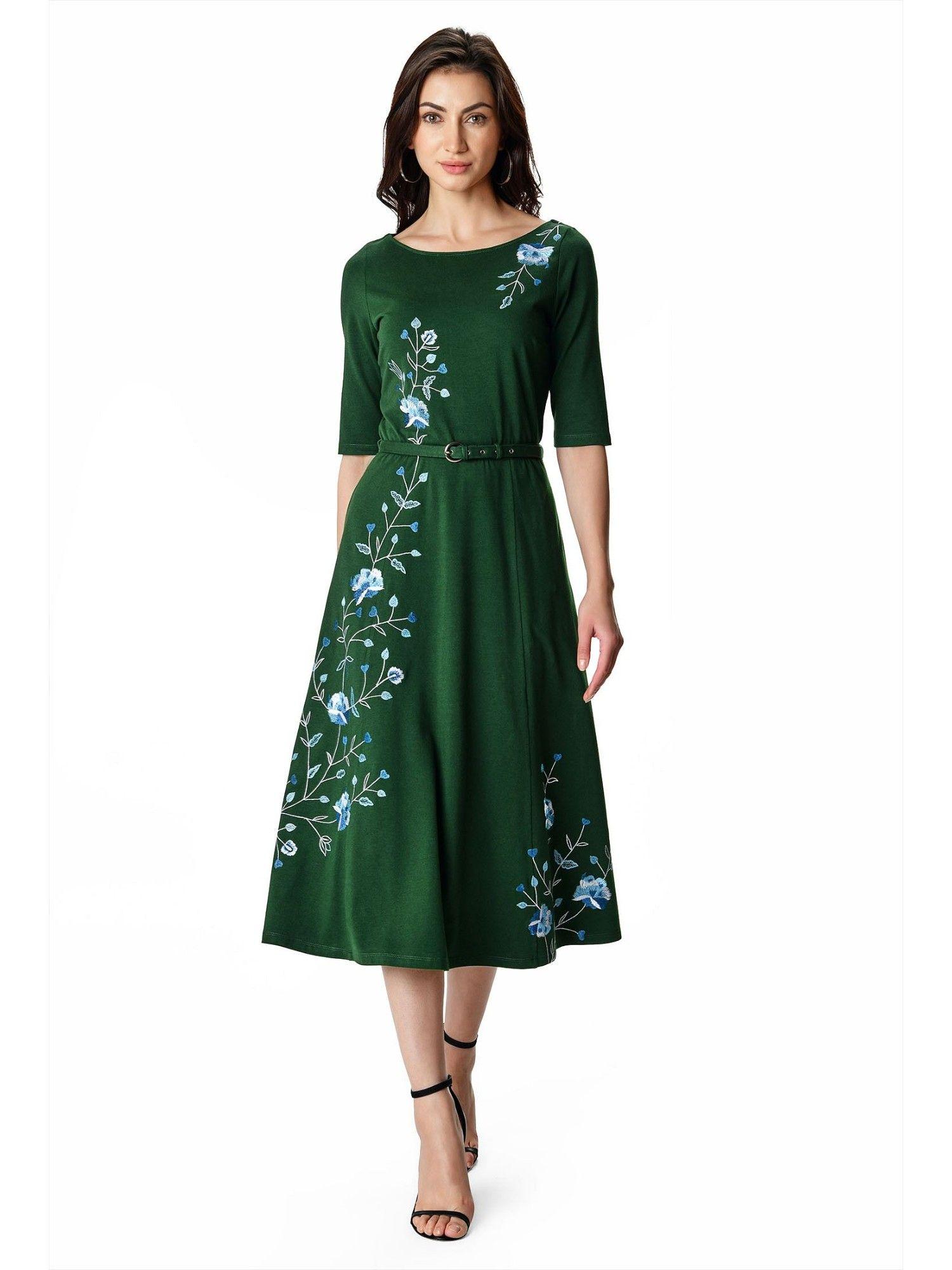 floral-embroidery-cotton-jersey-belted-dress-(set-of-2)