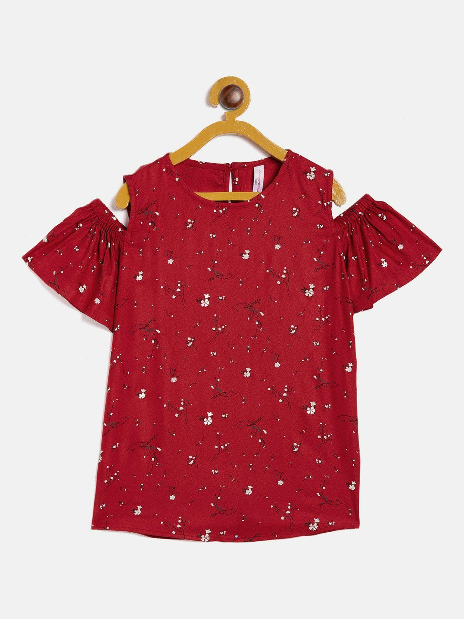 girls-red-printed-cold-shoulder-top