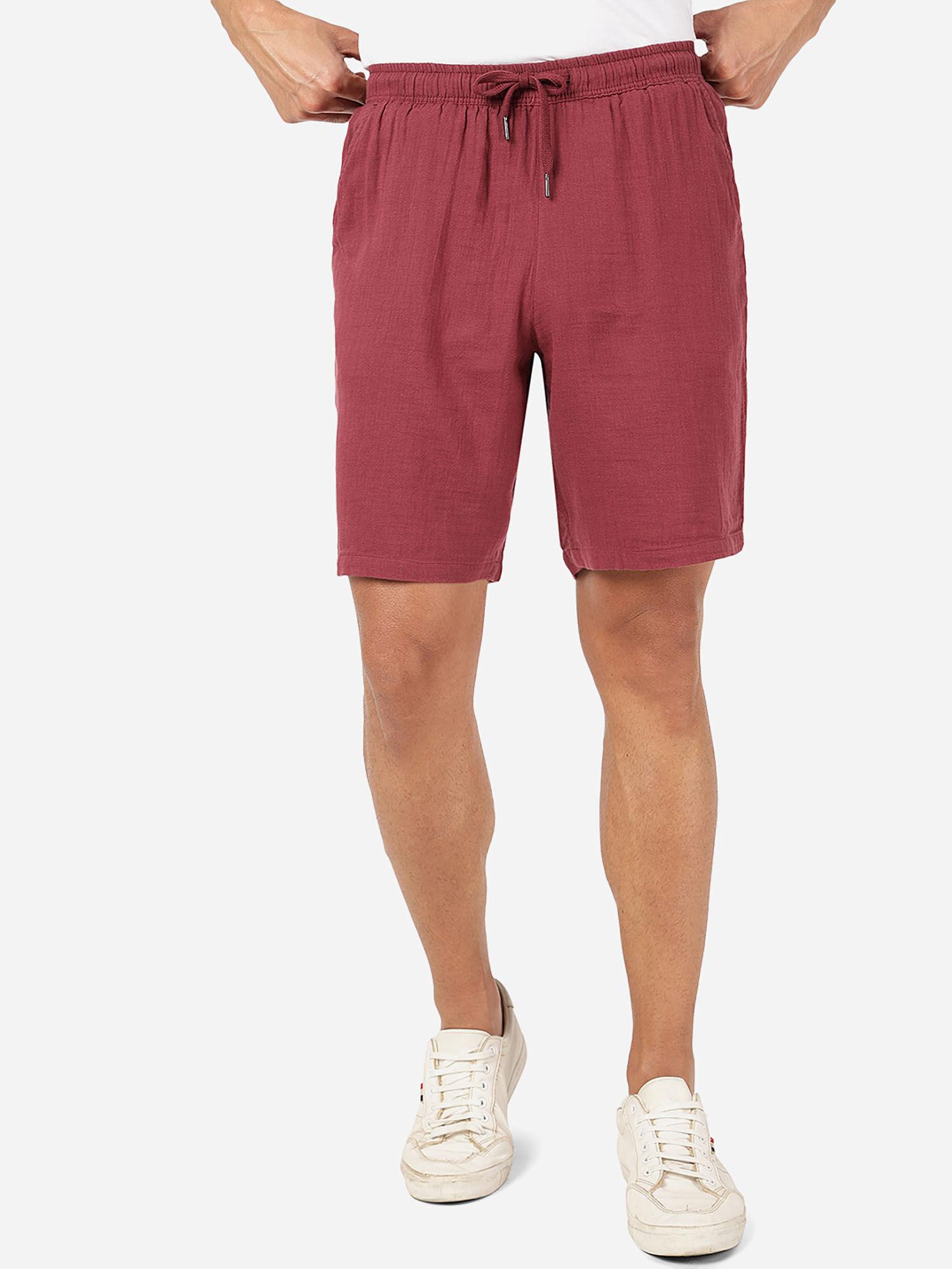 mens-100%-cotton-solid-slim-fit-shorts-pink