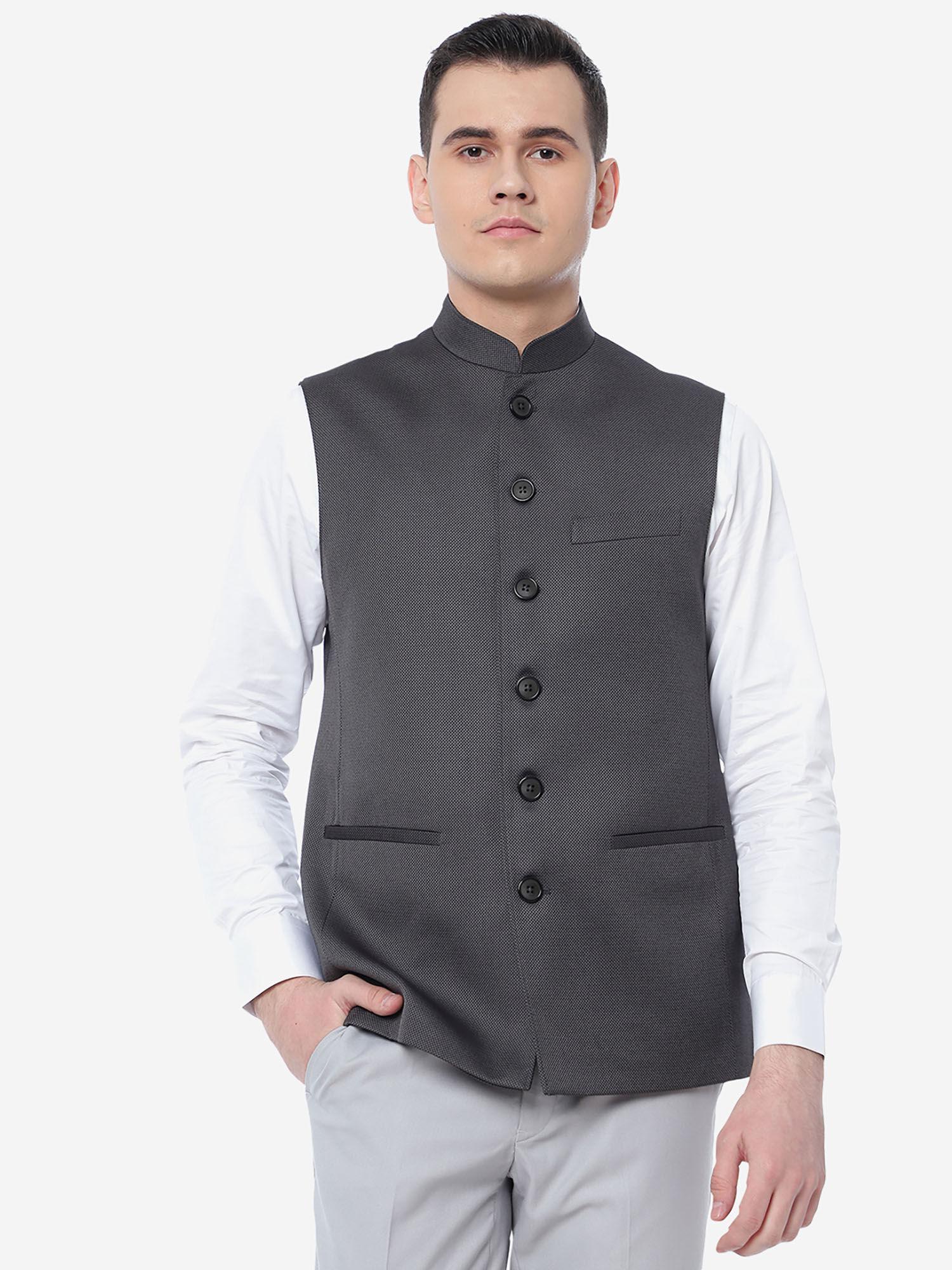 men-textured-dark-grey-terry-wool-regular-fit-bandhgala-jacket