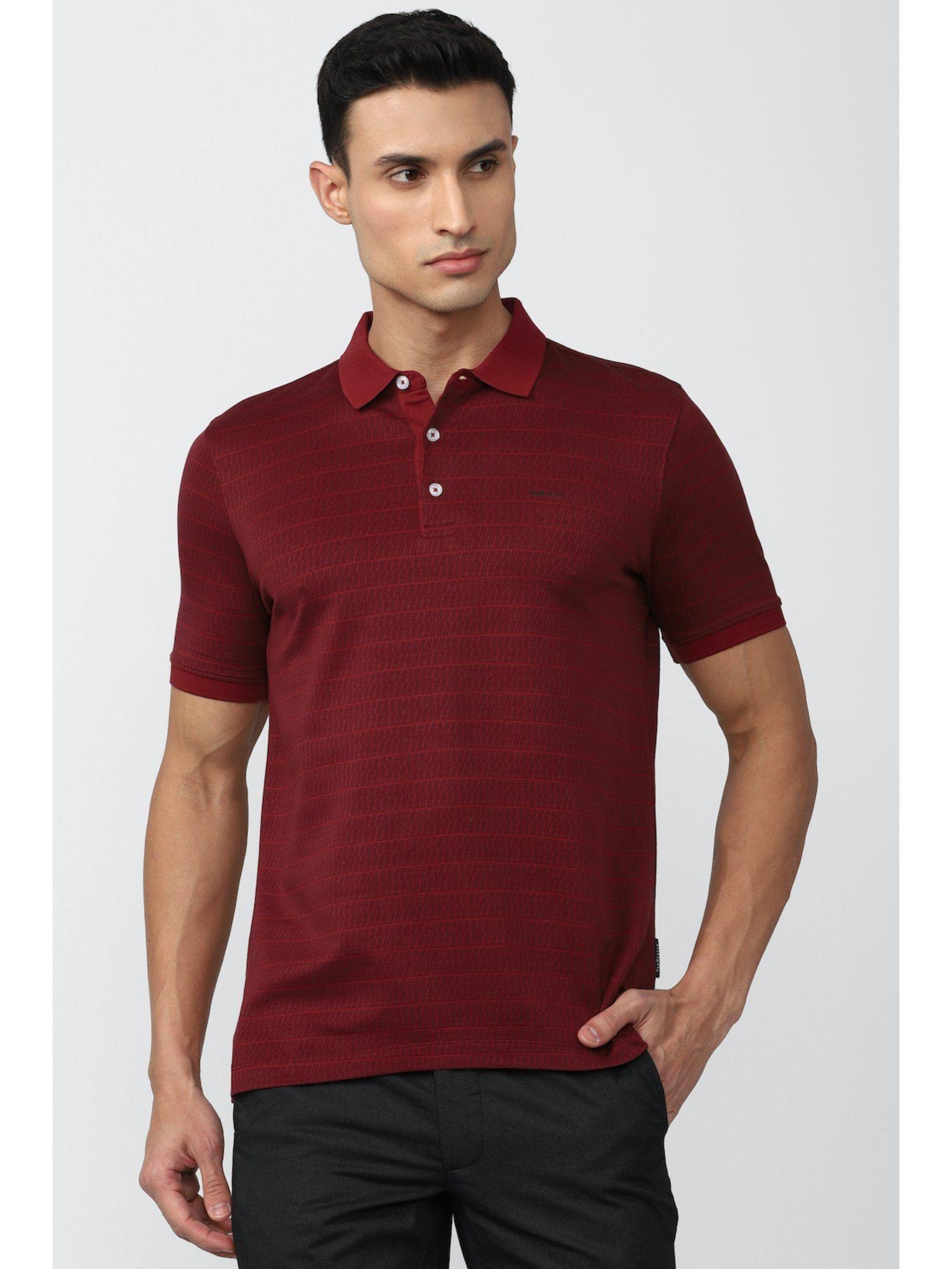 men-maroon-stripe-collar-neck-t-shirt