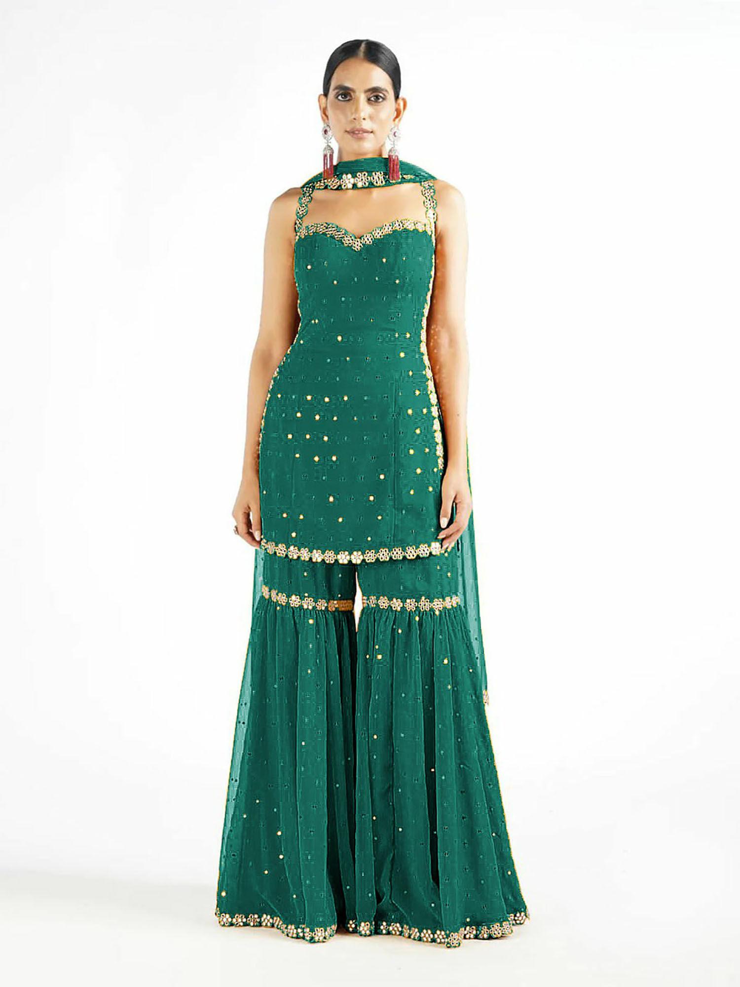 teal-sequined-georgette-semi-stitched-dress-material-(set-of-3)