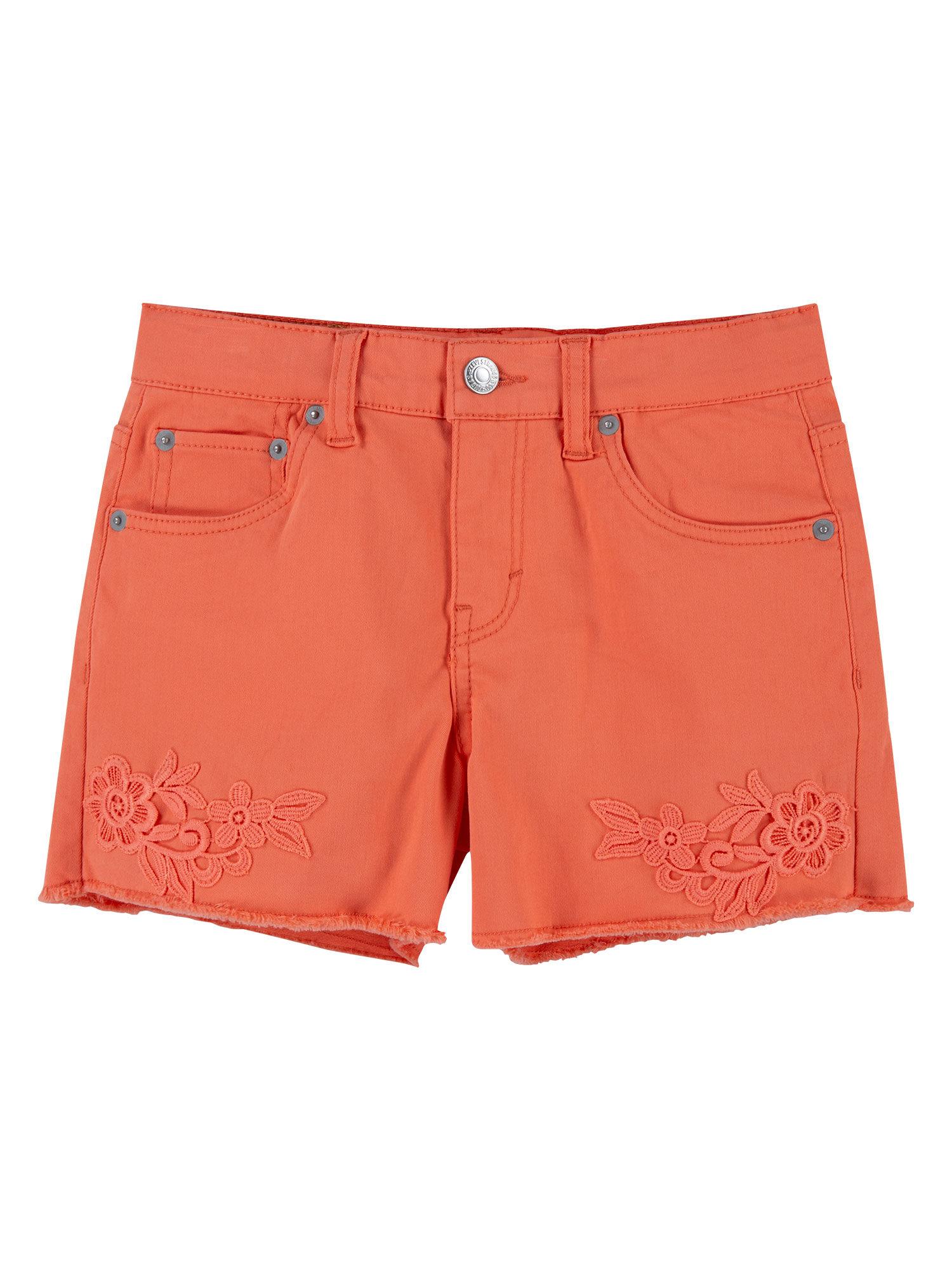girls-orange-embroidered-shorts