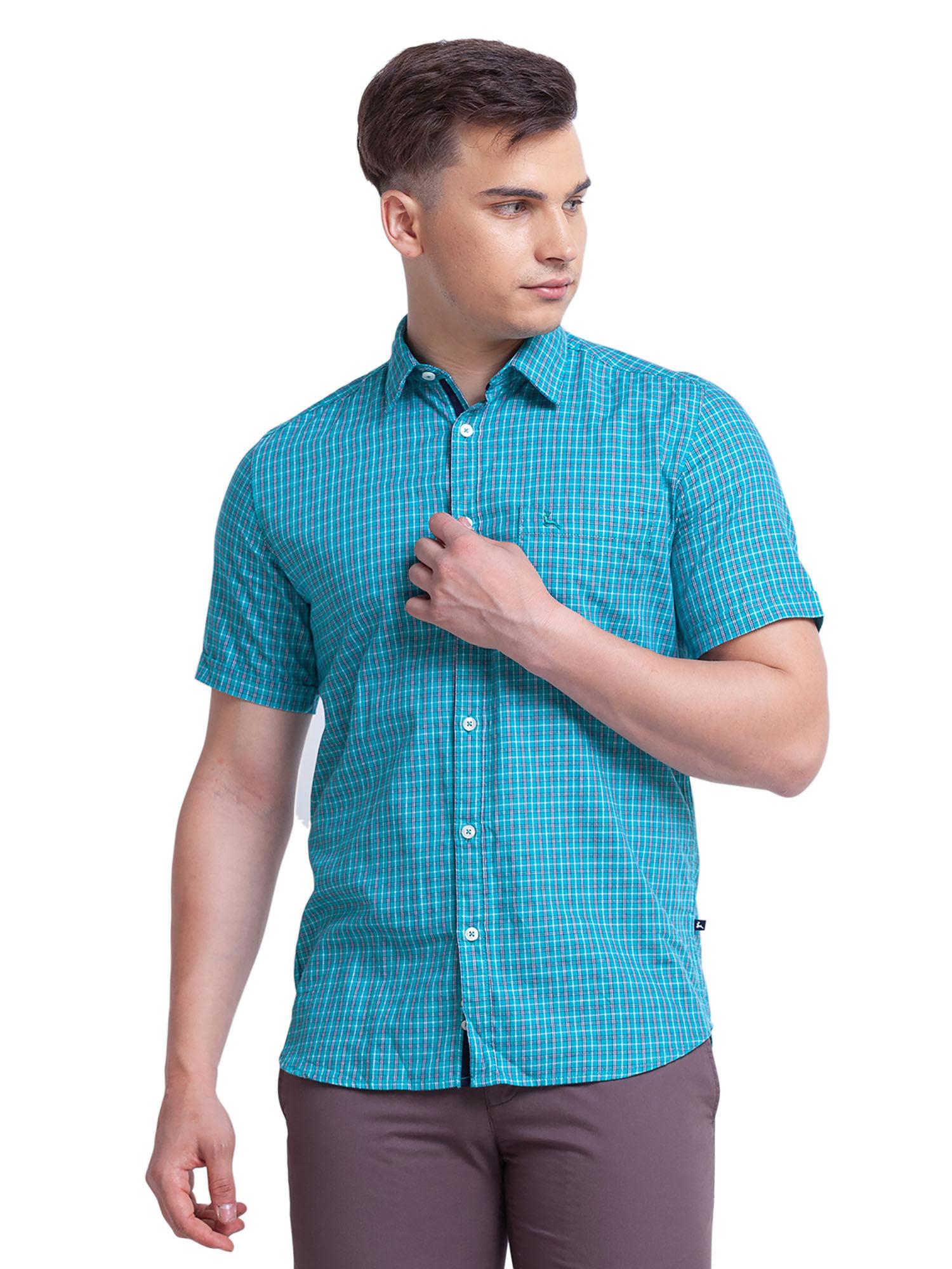 slim-fit-checkered-green-shirt