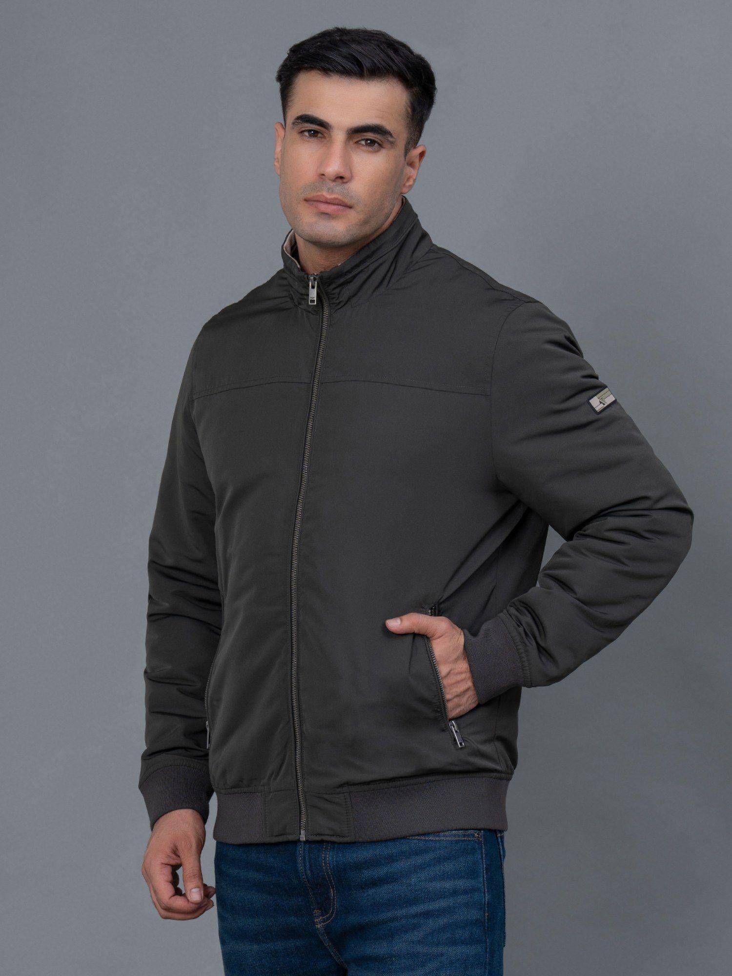 dark-olive-solid-polyester-men's-bomber-jacket