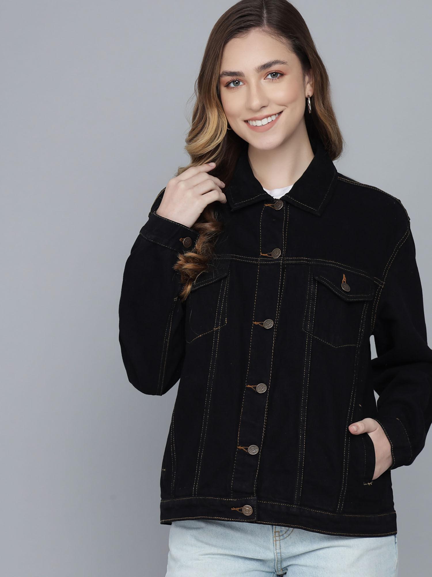 black-full-sleeve-solid-denim-jacket