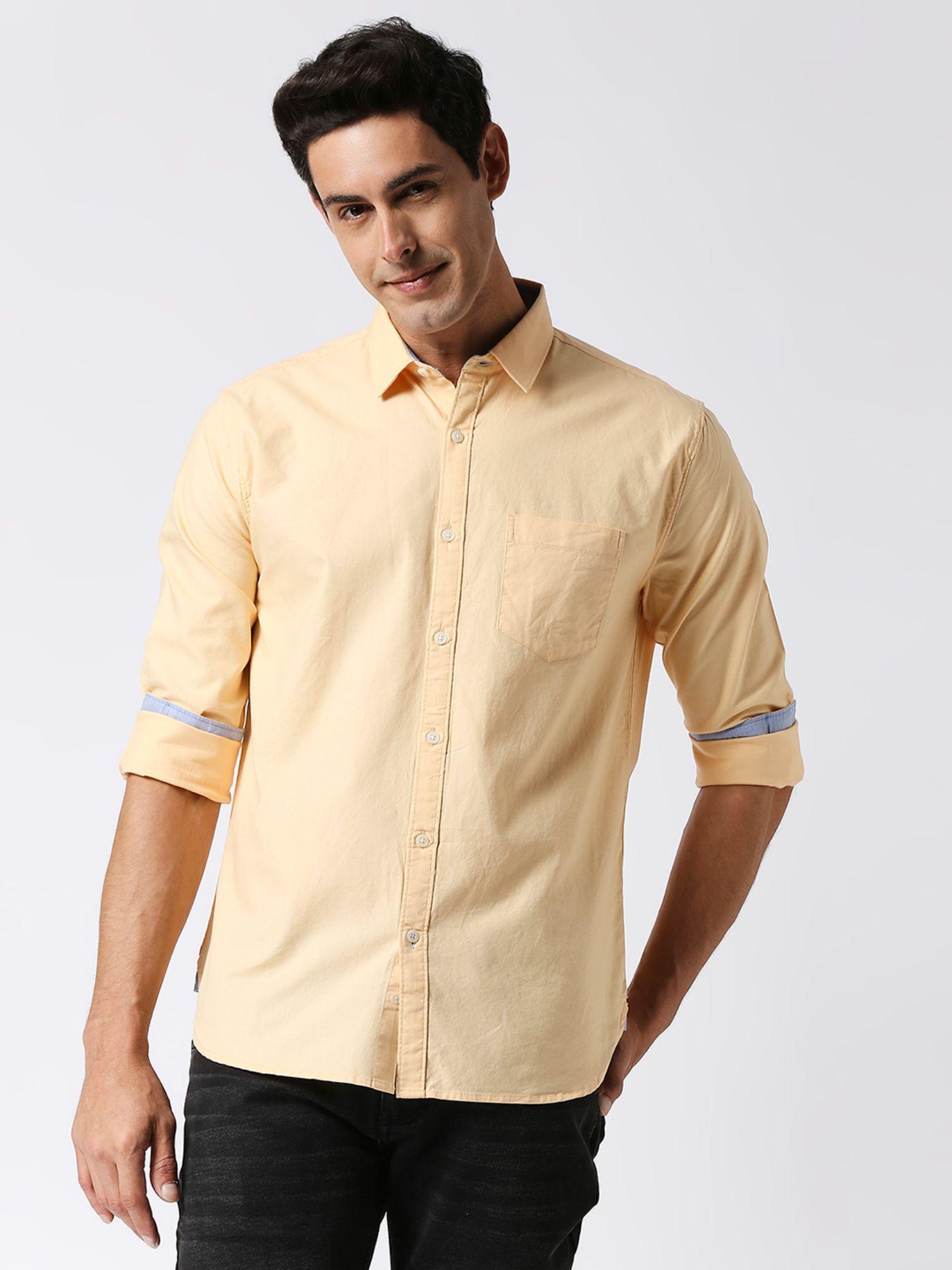 light-orange-oxford-plain-shirt-with-pocket