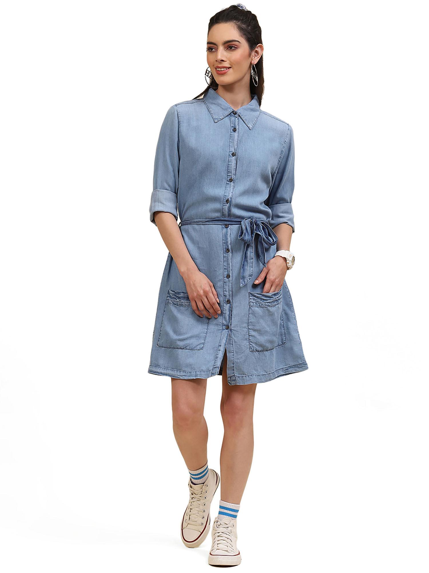 blue-solid-mini-dress-(set-of-2)