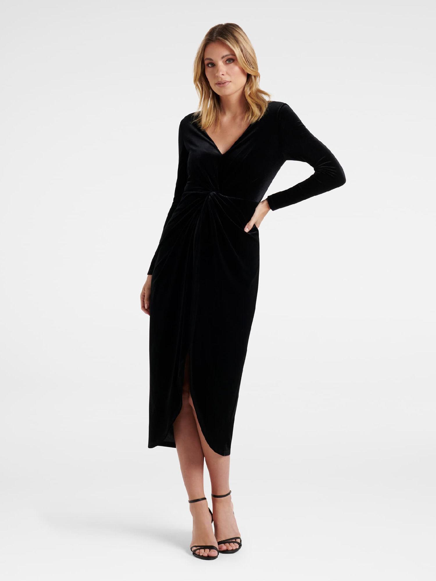 black-sofia-velvet-twist-front-midi-dress
