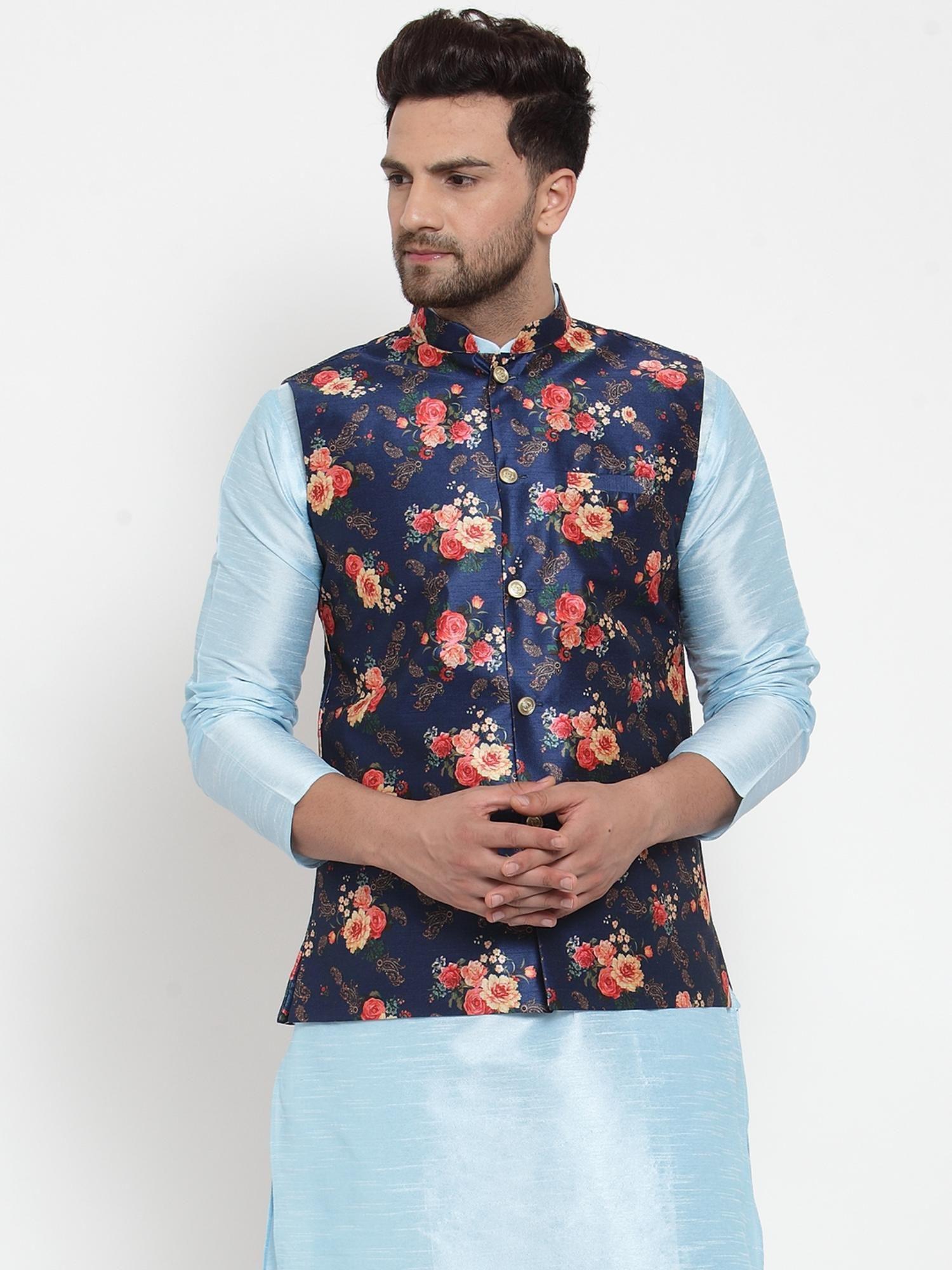 mens-blue-art-silk-printed-nehru-jacket