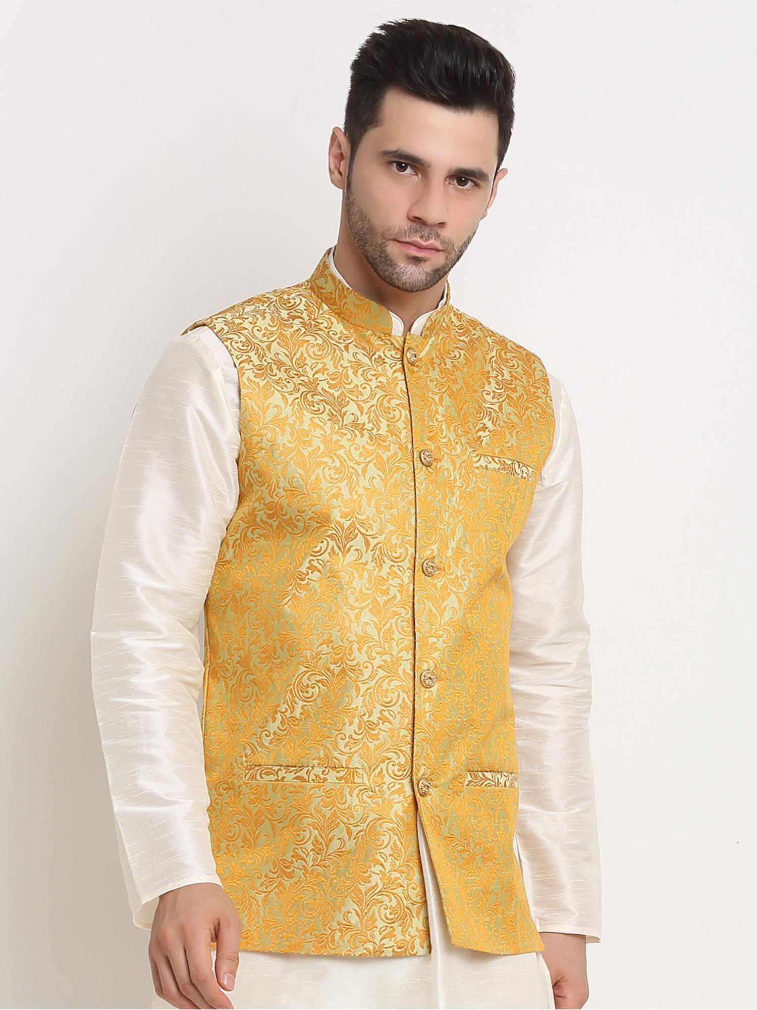 mens-green-jacquard-woven-design-nehru-jacket