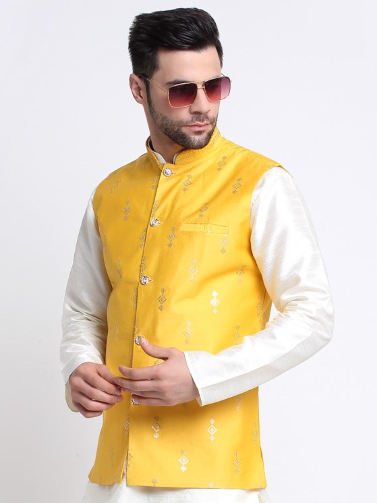 mens-yellow-silk-embroidered-sequence-nehru-jacket