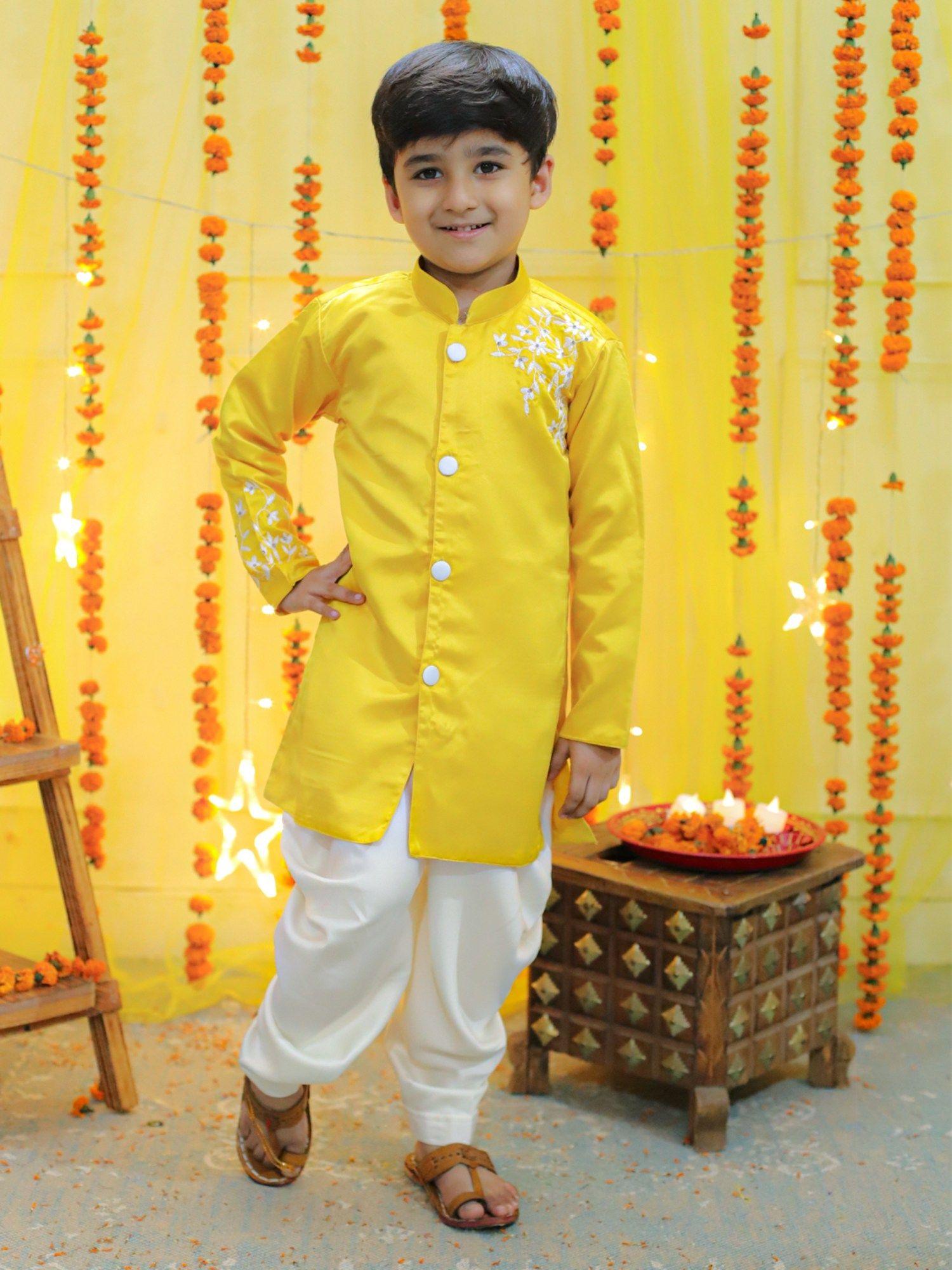 boys-hand-embroidered-jam-cotton-sherwani-salwar-yellow-(set-of-2)