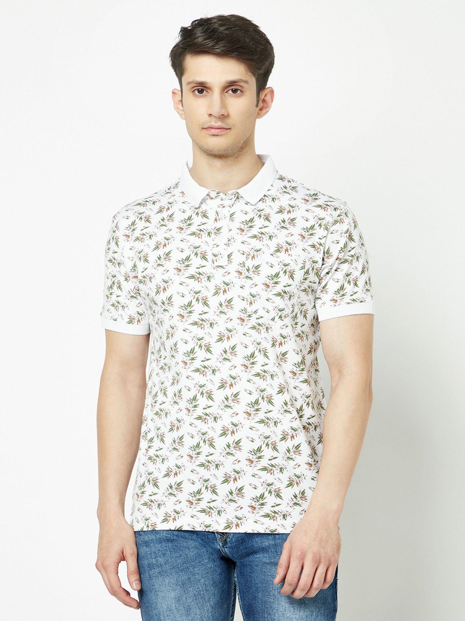 mens-white-leaf-print-polo-t-shirt
