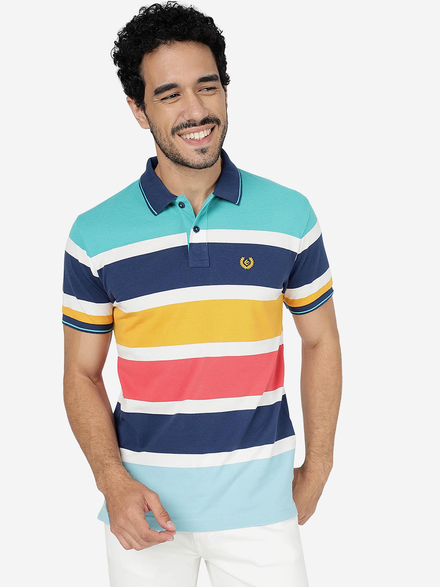 men-cotton-blend-striped-multi-color-slim-fit-half-sleeve-polo-t-shirt