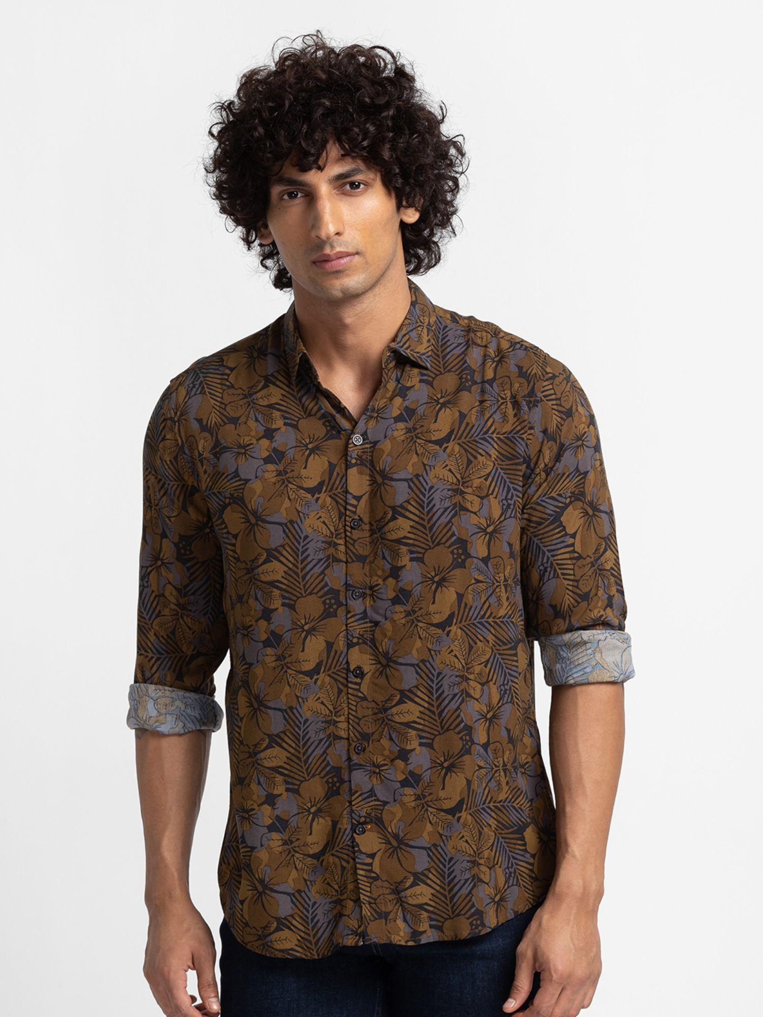 brown-printed-shirt