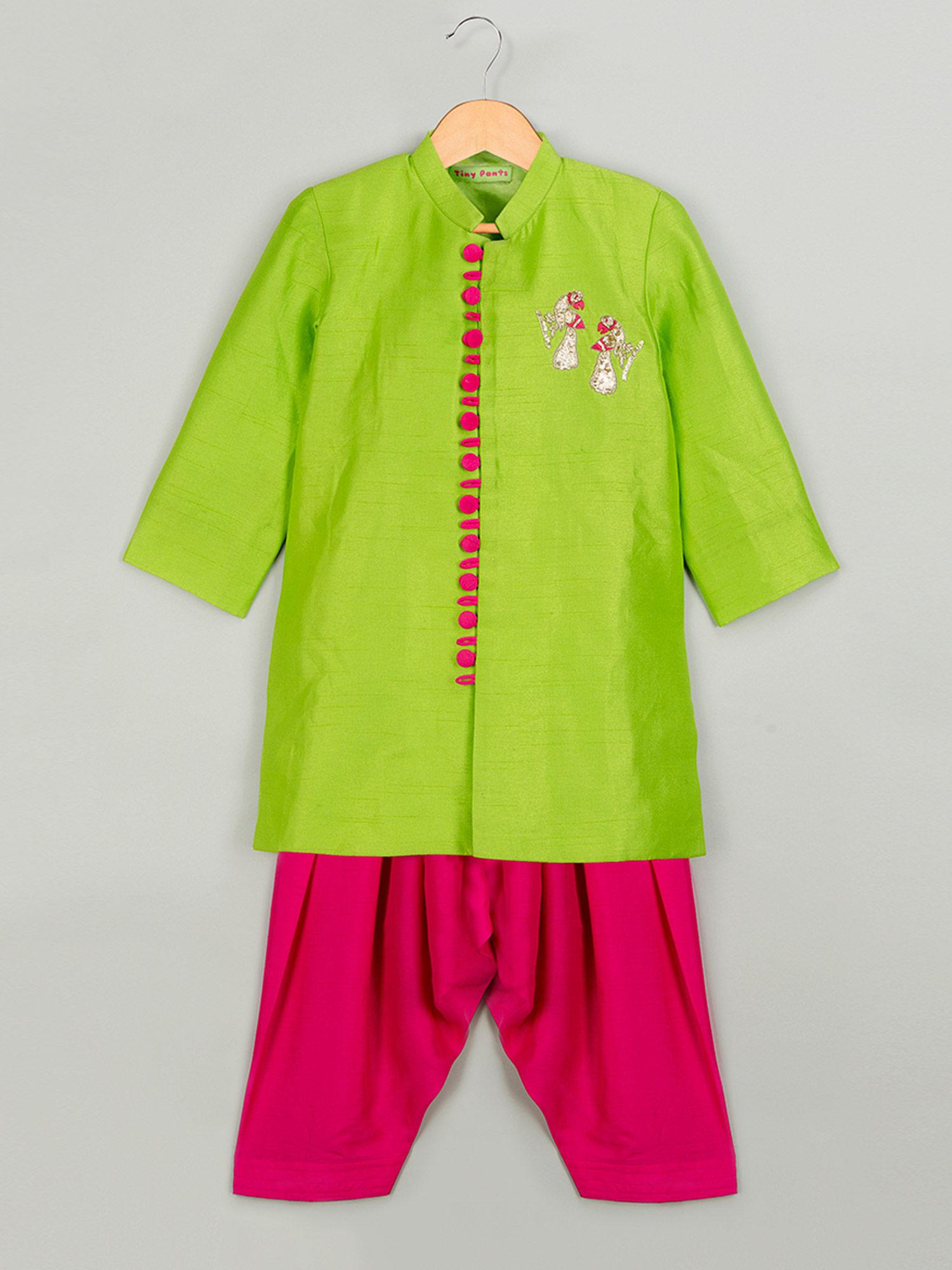 green-parrot-motif-sherwani-with-pink-salwar-(set-of-2)