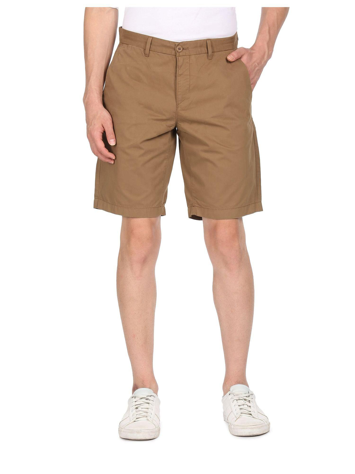 men-khaki-slim-fit-solid-shorts
