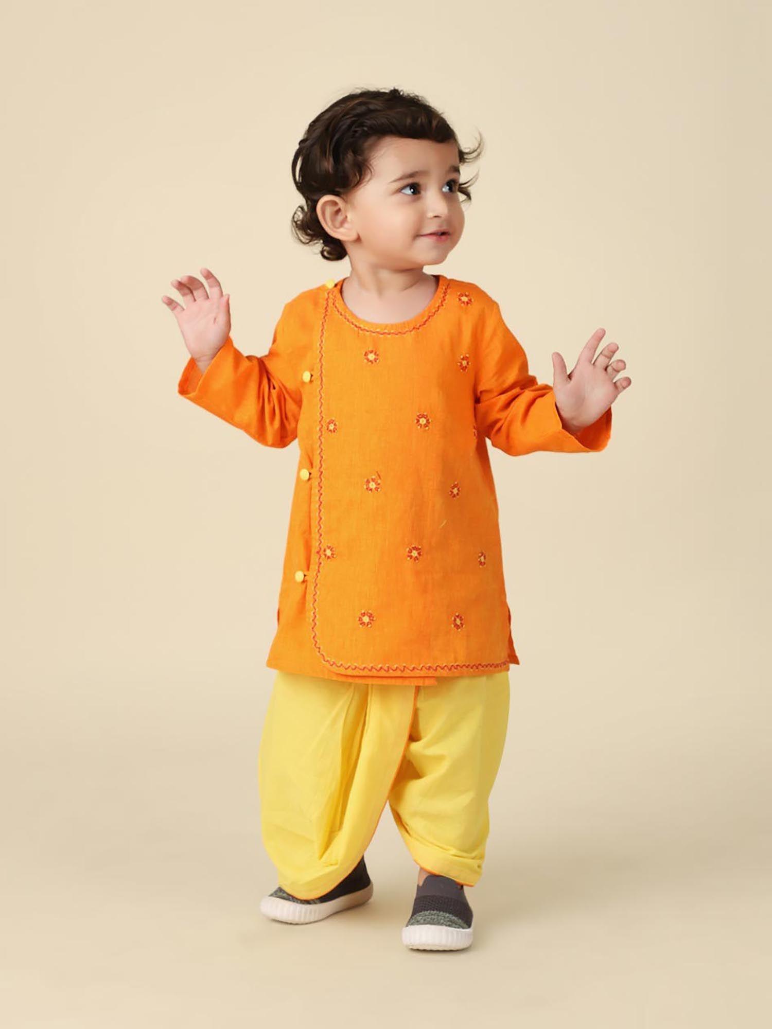 orange-cotton-embroidered-dhoti-(set-of-2)