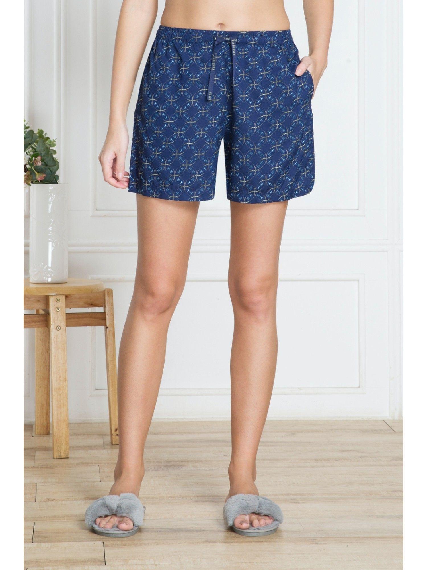 van-heusen-women-functional-pocket-&-drawstring-waist-lounge-shorts---blue