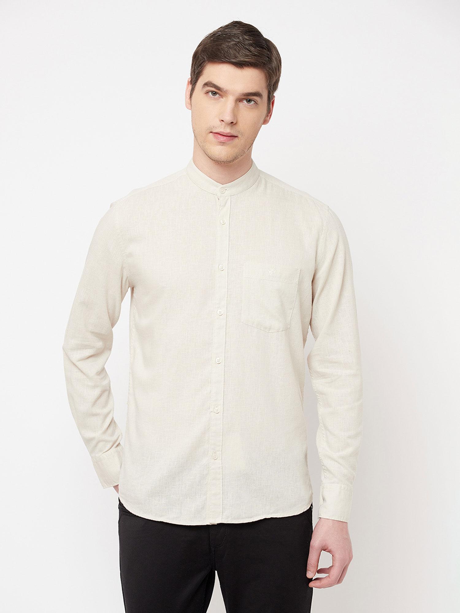 men-beige-solid-mandarin-collar-shirt