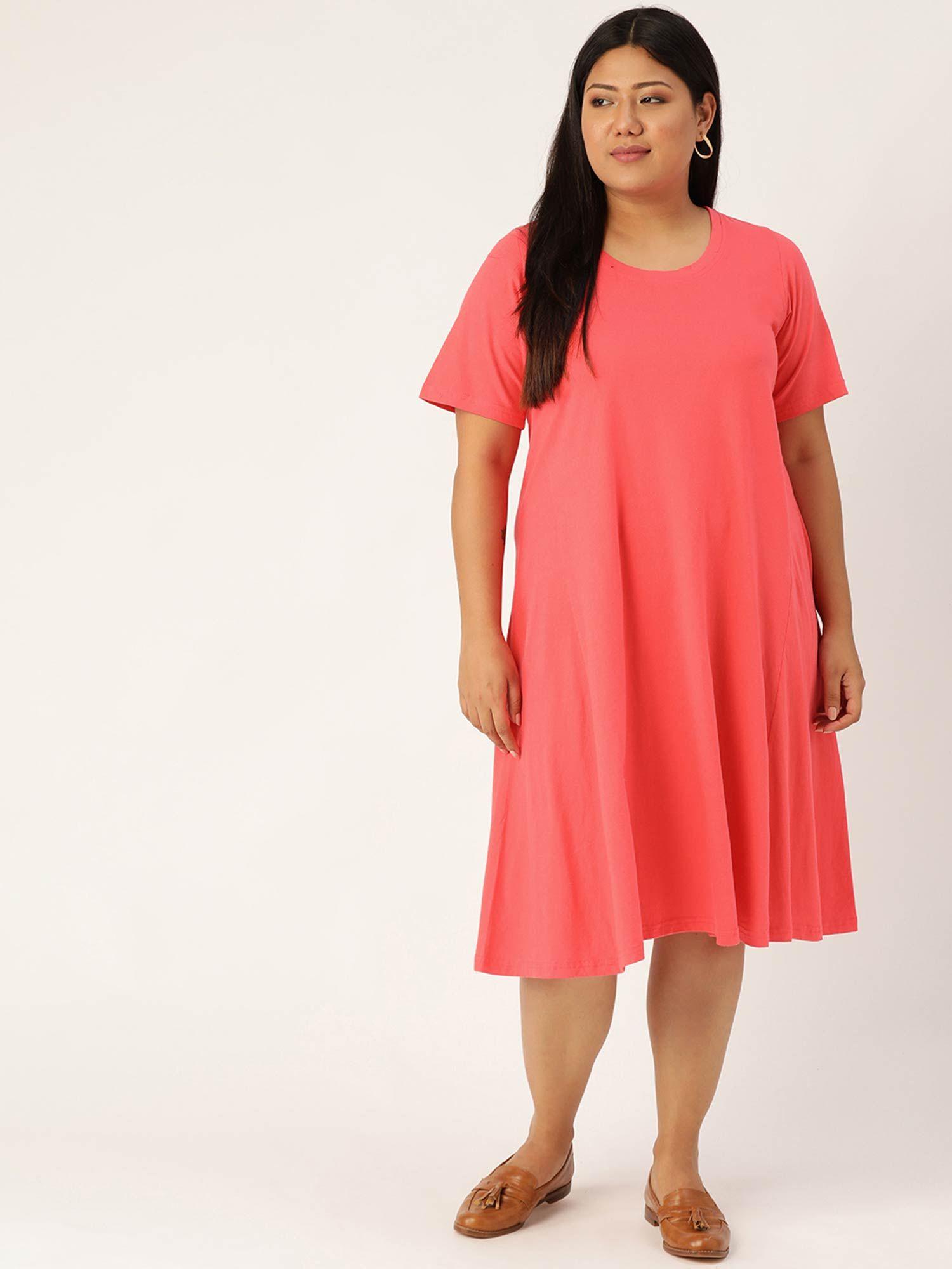 plus-size-womens-peach-solid-a-line-dress