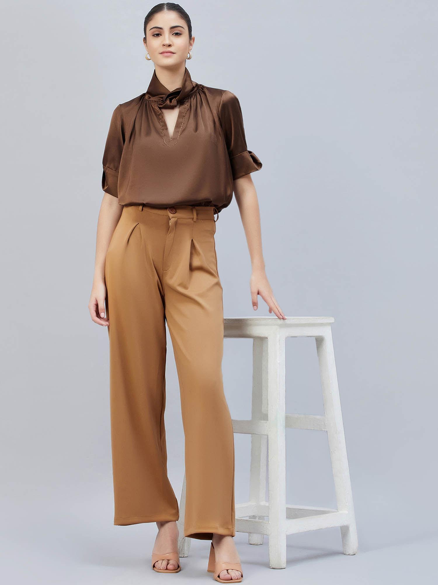 brown-twisted-embellished-satin-shirt