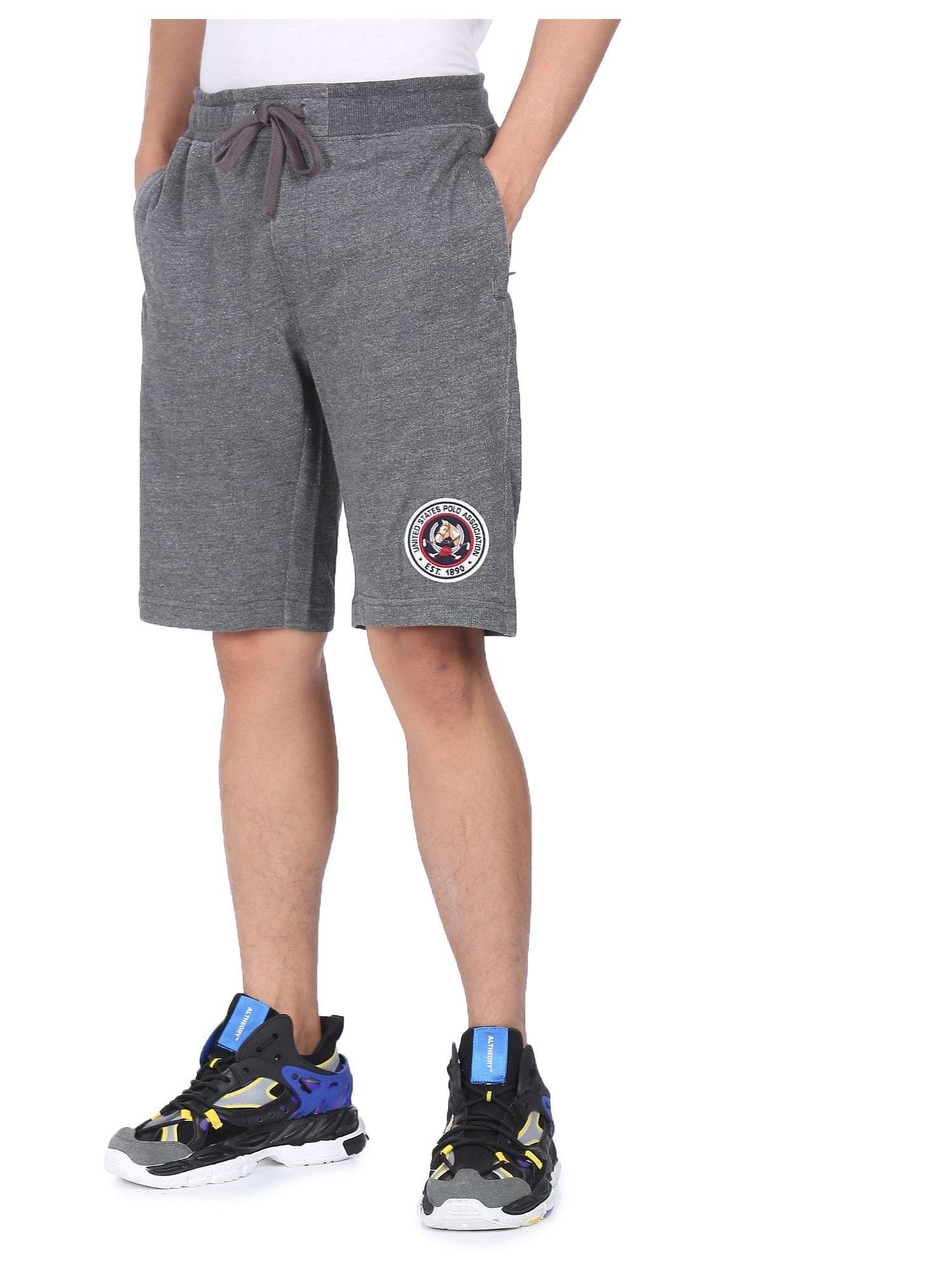 men-light-grey-drawstring-waist-heathered-shorts