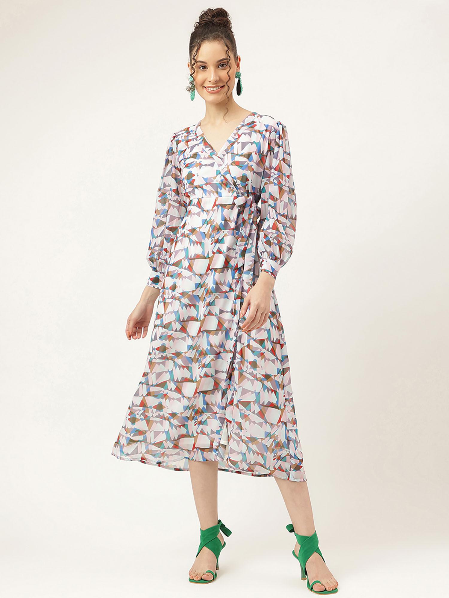 multicolor-a-line-v-neck-printed-women's-midi-dress
