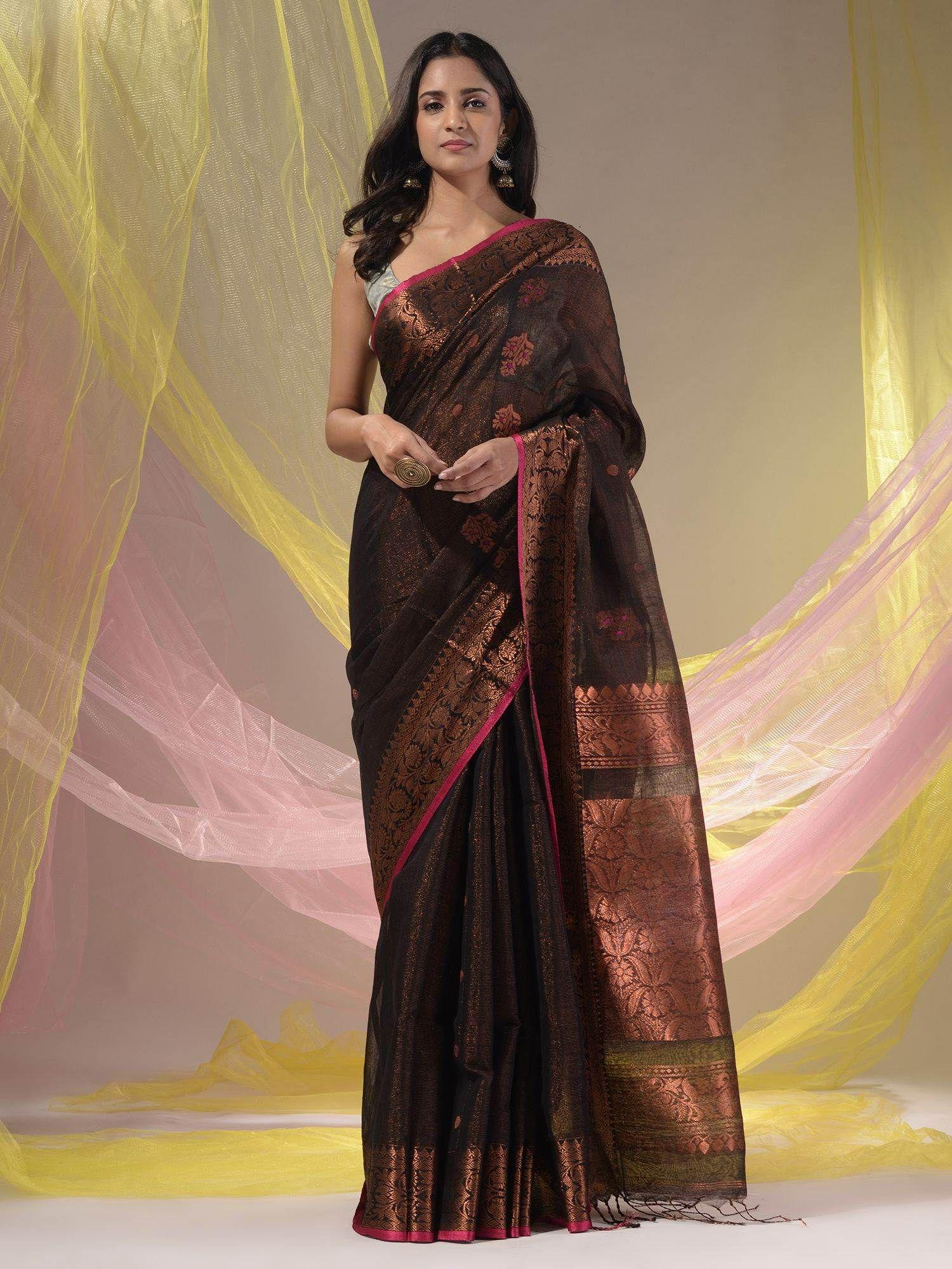 black-cotton-blend-handwoven-nakshi-design-saree-with-unstitched-blouse