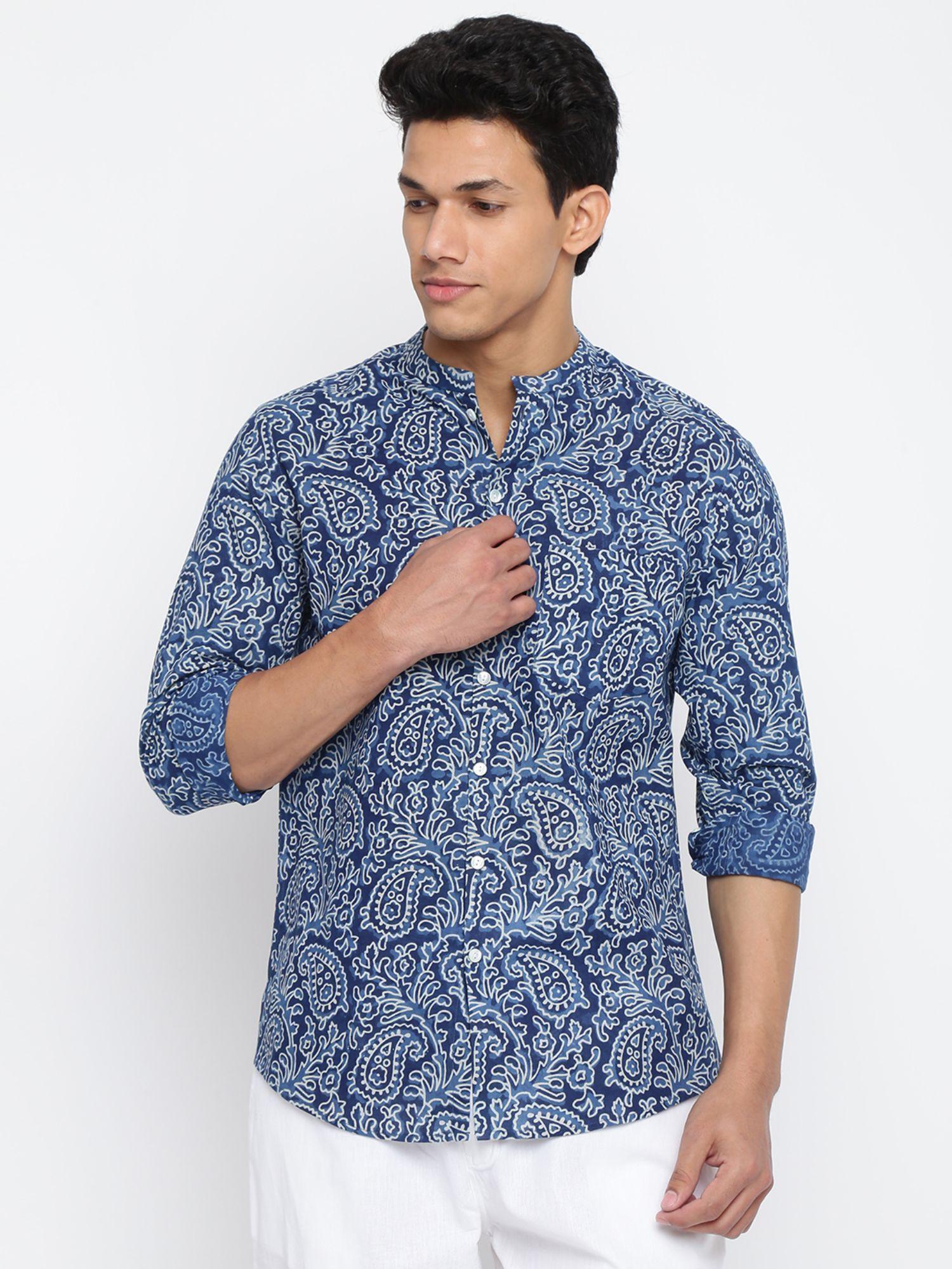 indigo-cotton-slim-fit-printed-shirt