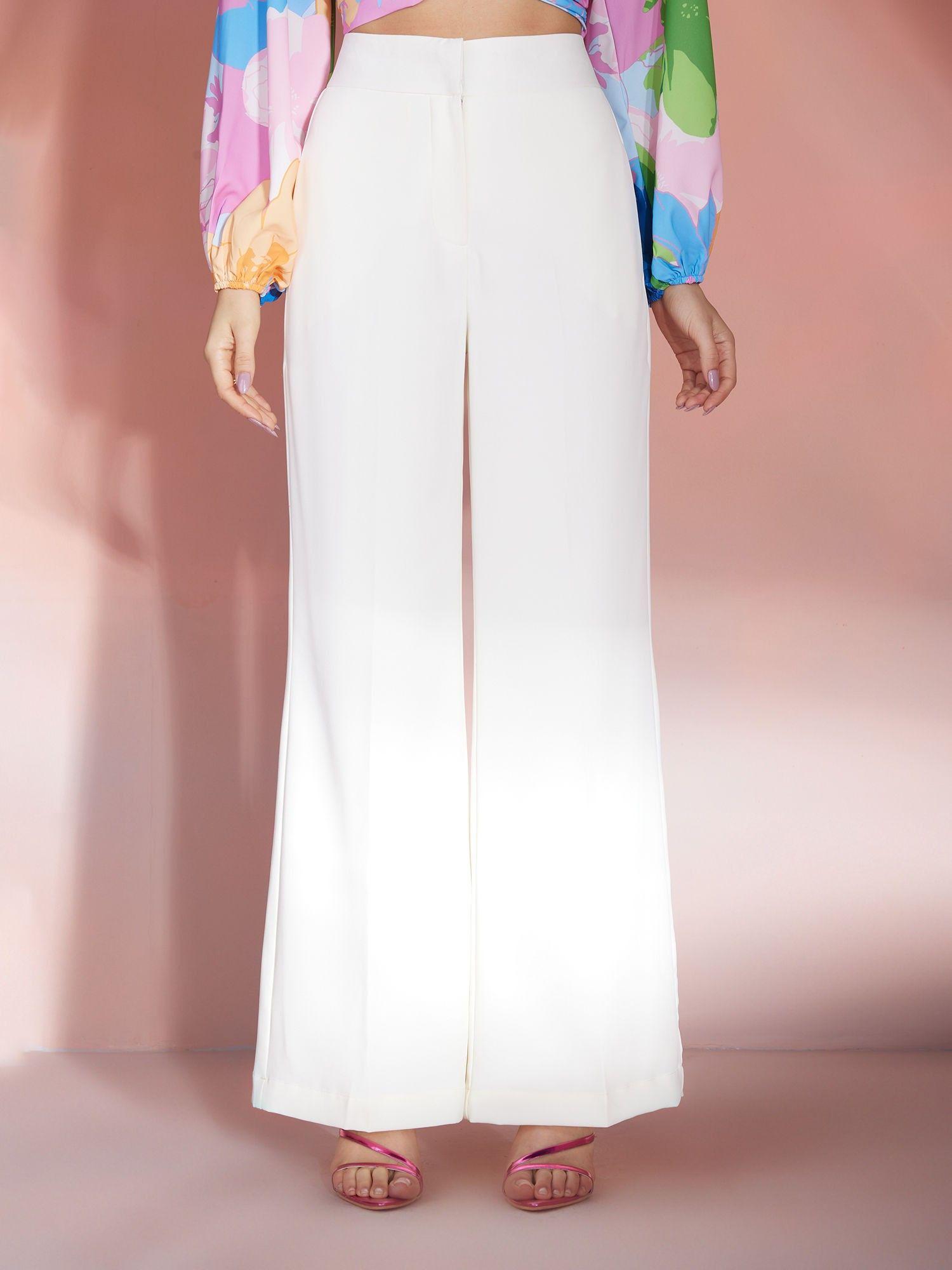 white-solid-high-waist-wide-leg-trousers