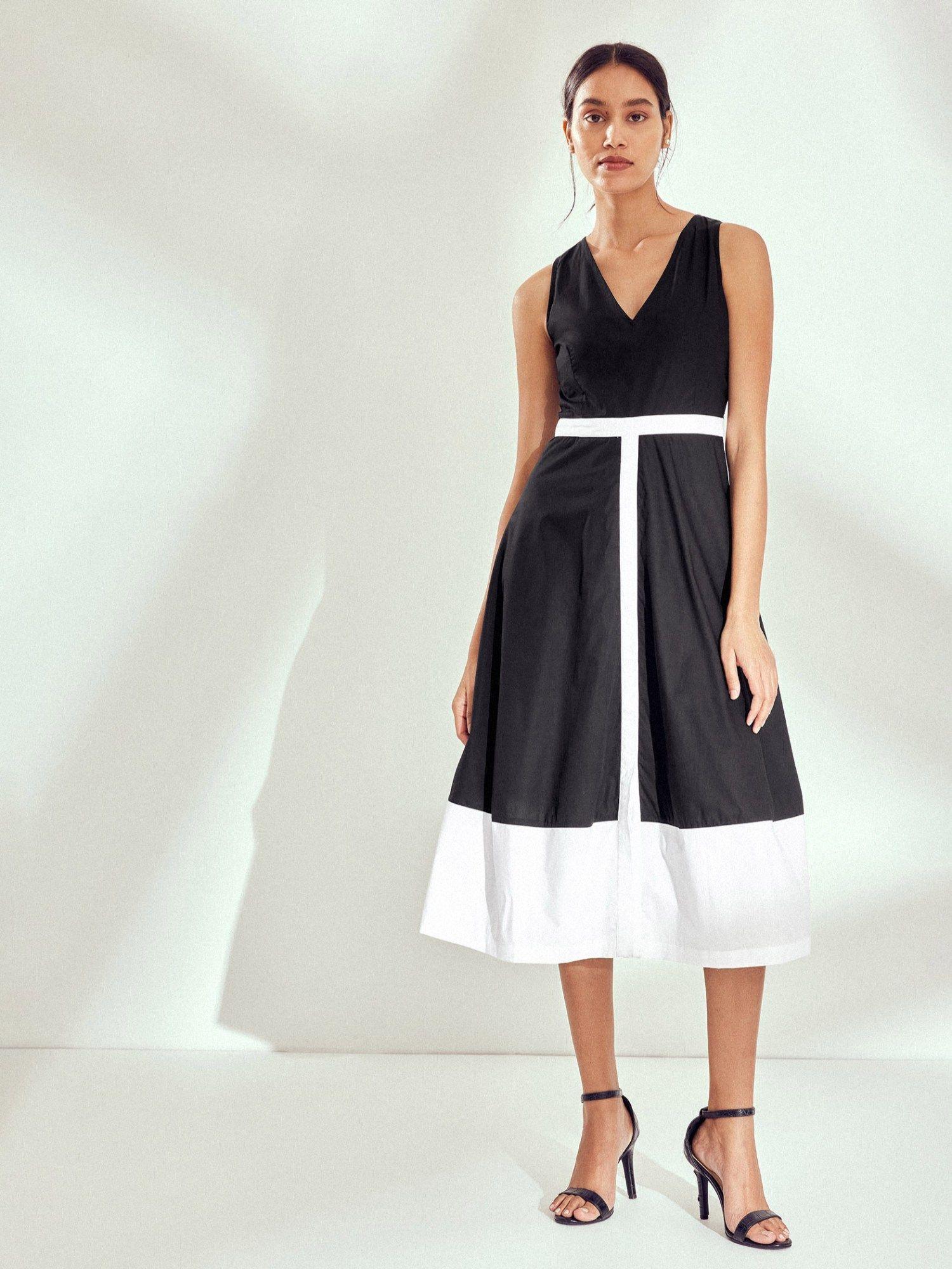 black---white-panel-midi-dress