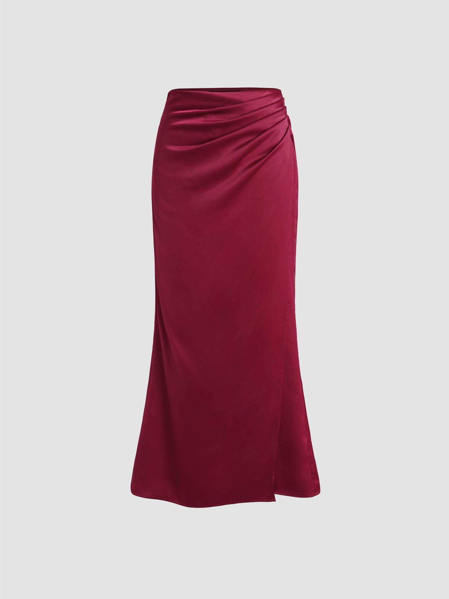 satin-high-waist-ruched-slit-maxi-skirt