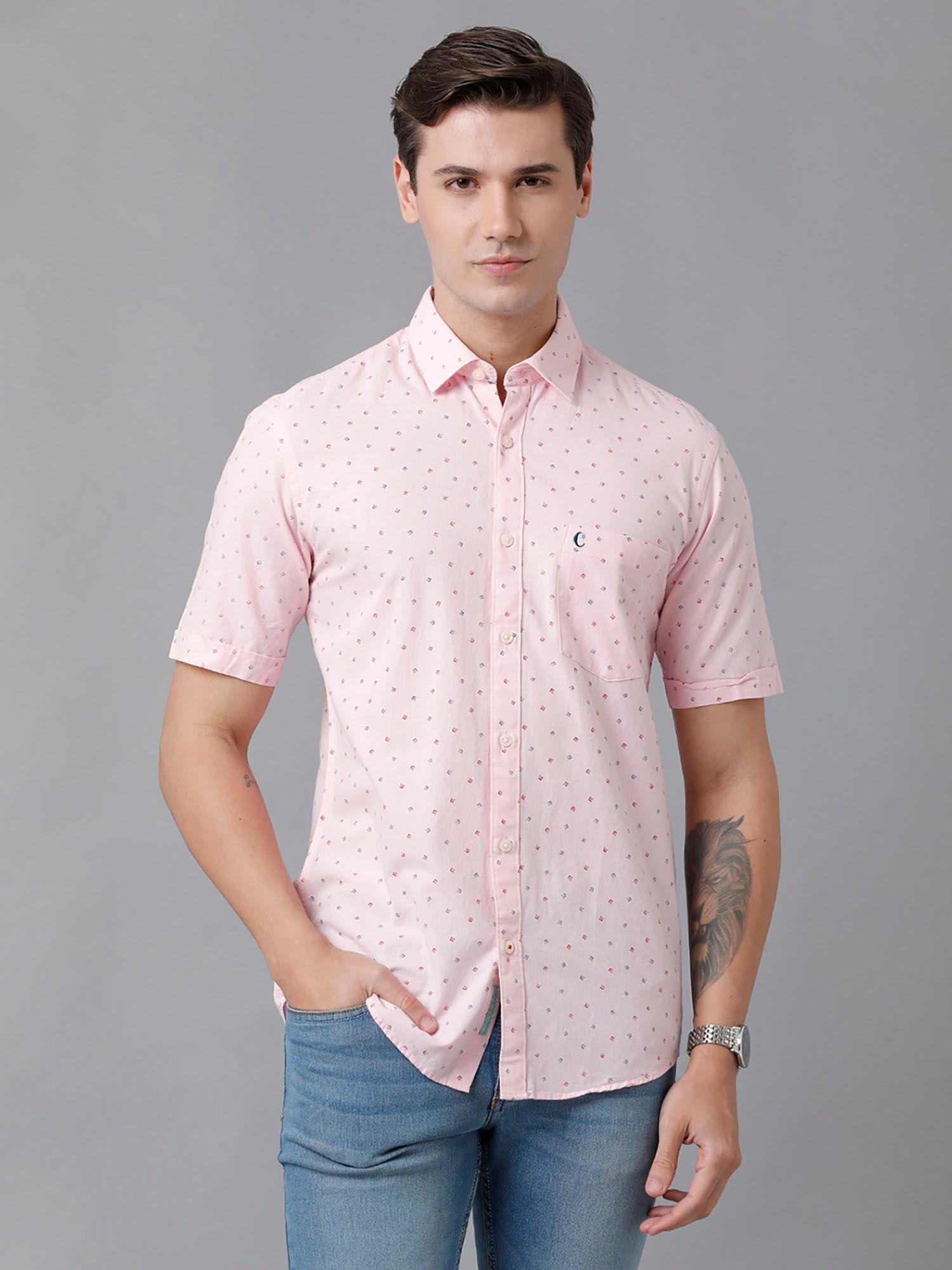 men's-cotton-linen-red-printed-slim-fit-half-sleeve-casual-shirt
