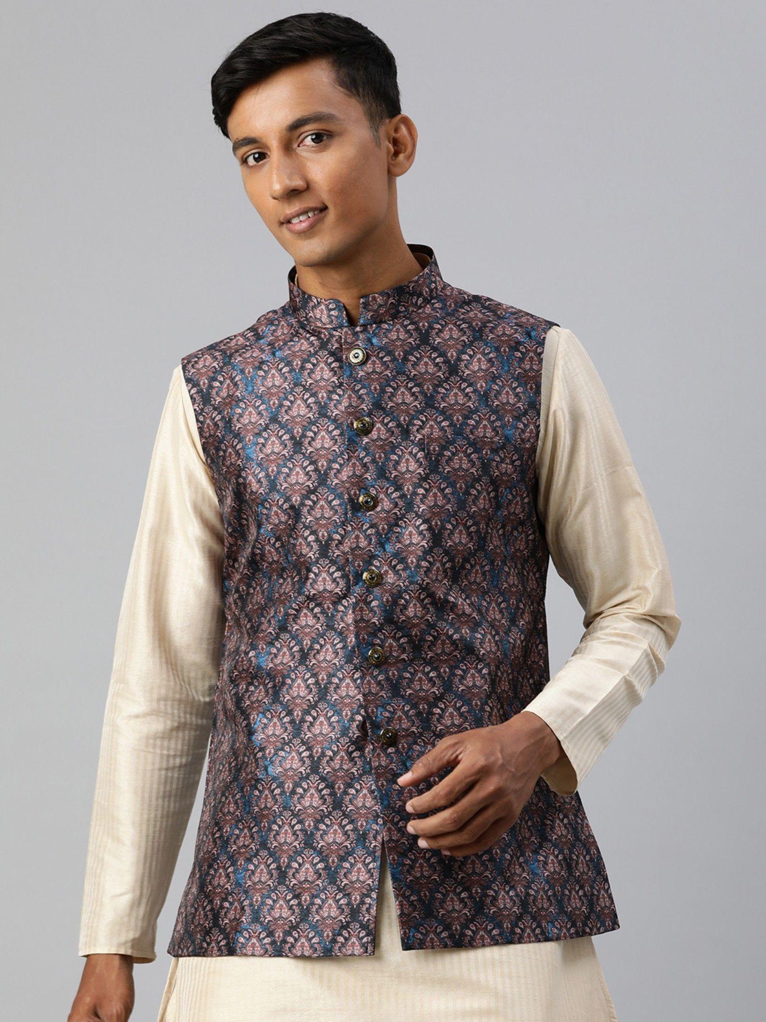 brown-woven-art-silk-sleeveless-nehru-jacket