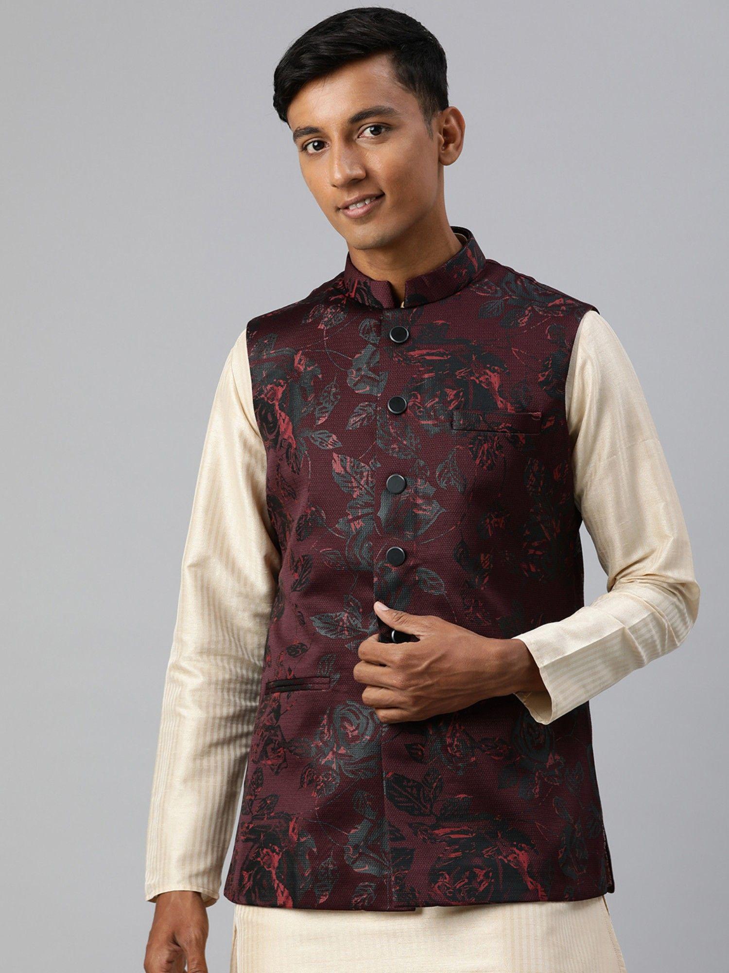 maroon-printed-blended-rayon-sleeveless-nehru-jacket