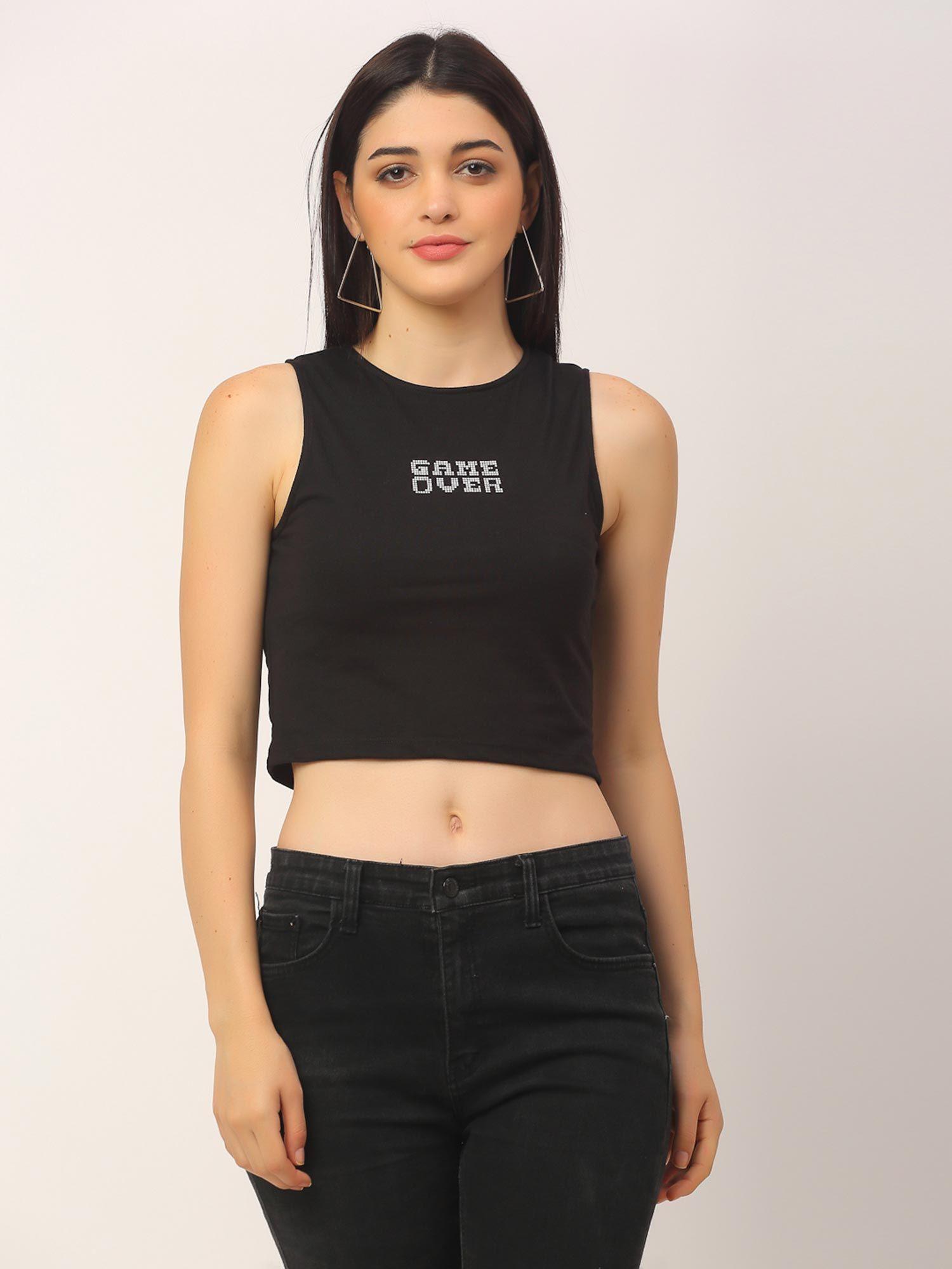 black-game-over-printed-cotton-round-neck-tank-top