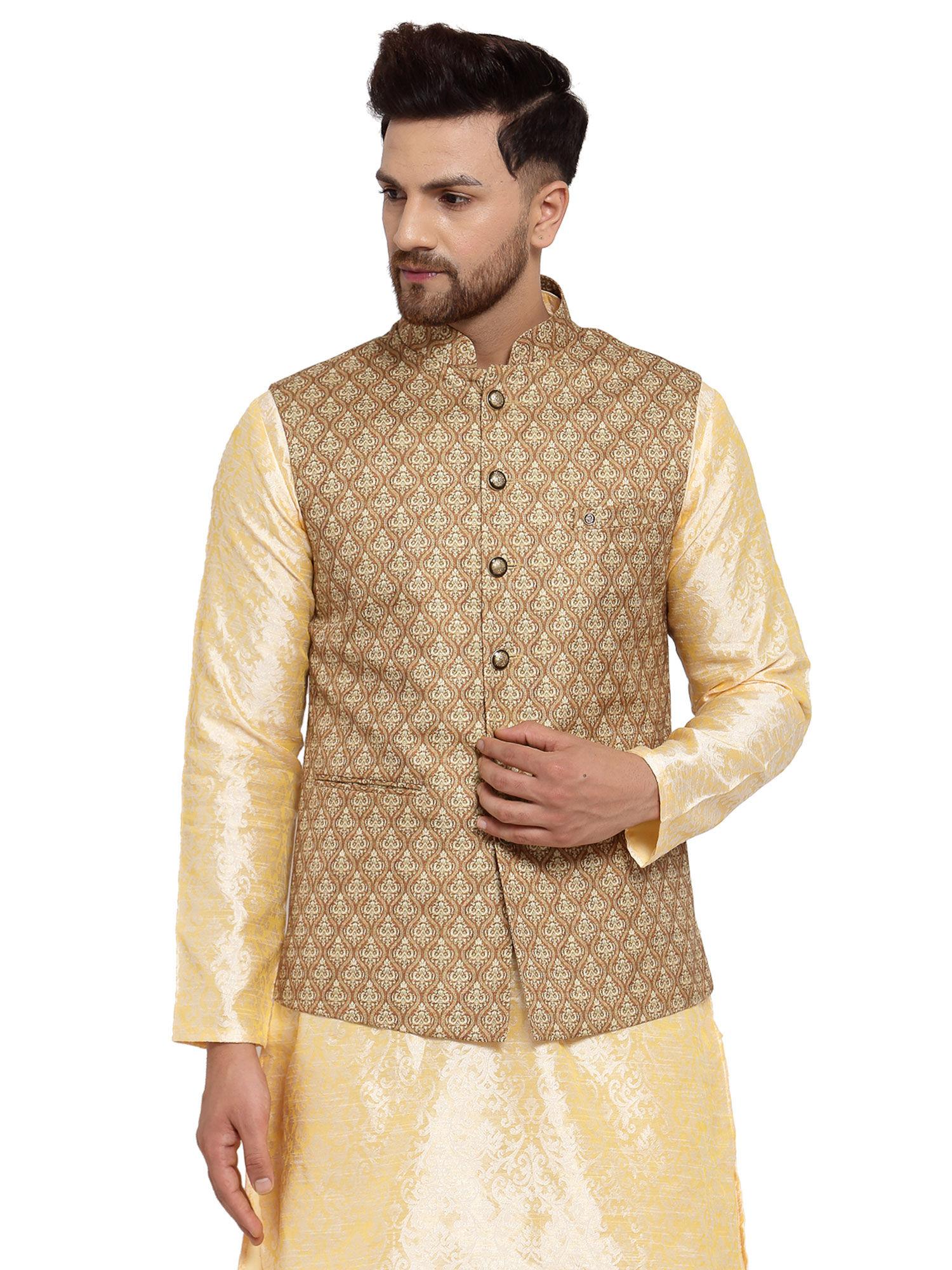 brown-art-silk-printed-nehru-jacket