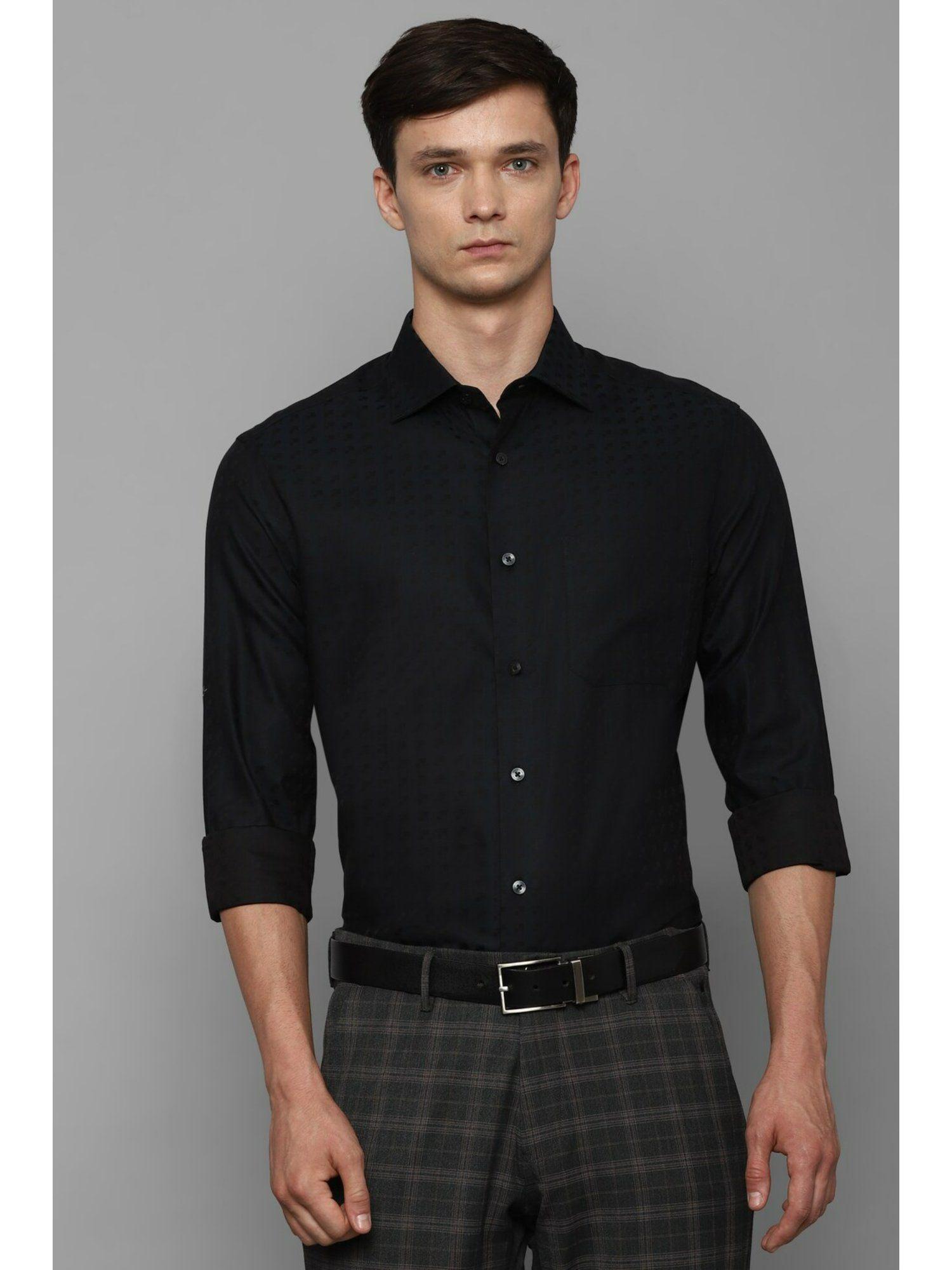 men-black-classic-fit-textured-full-sleeves-formal-shirt