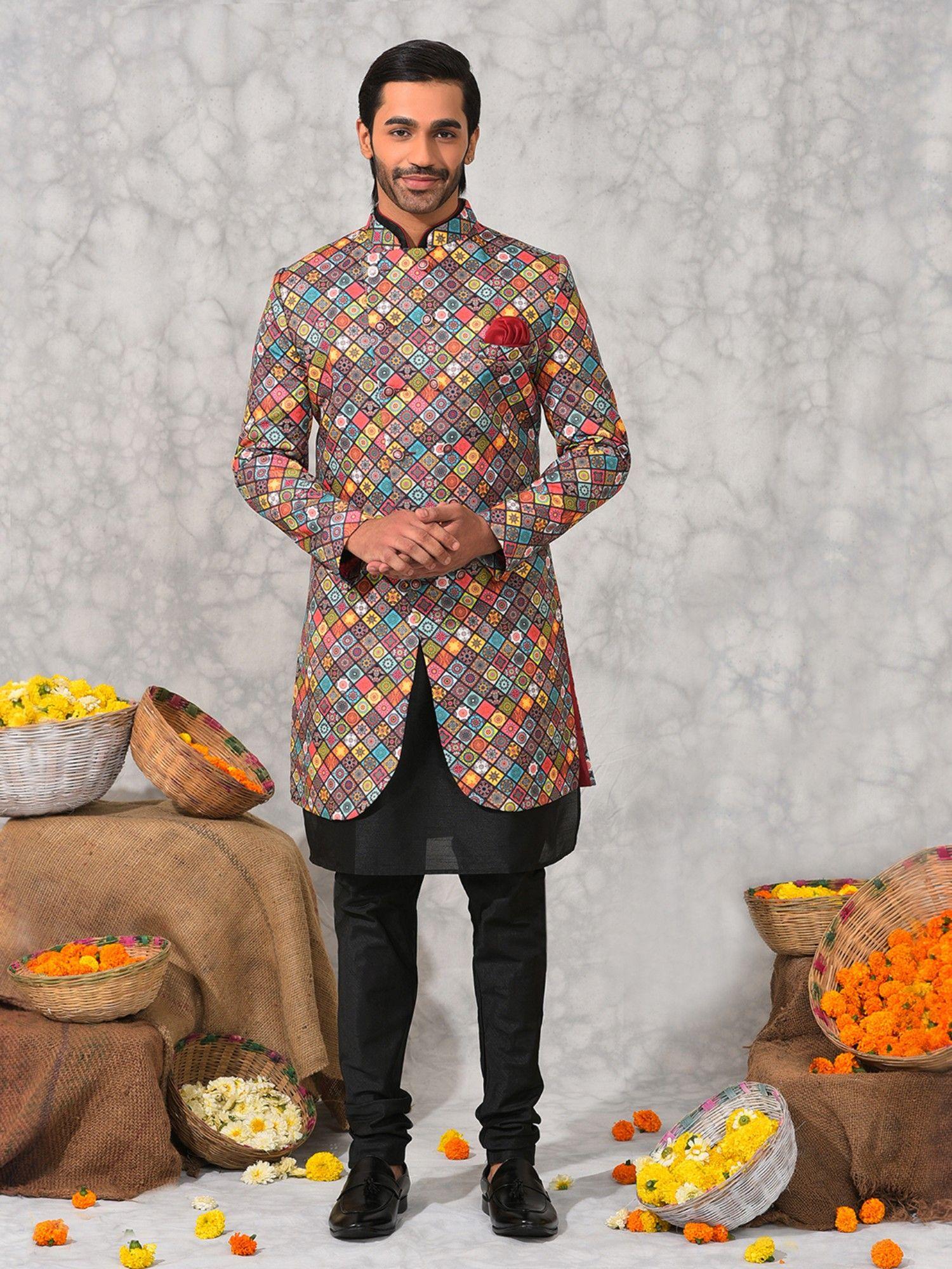 men-party-wear-kurta-pyjama-with-sherwani-multi-color-(set-of-3)