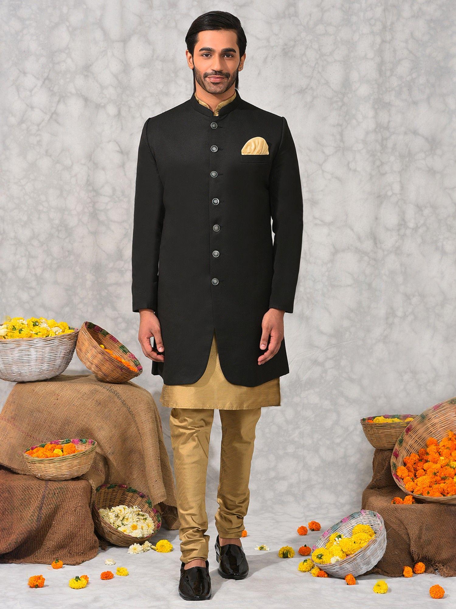 men-party-wear-kurta-pyjama-with-sherwani-black-(set-of-3)