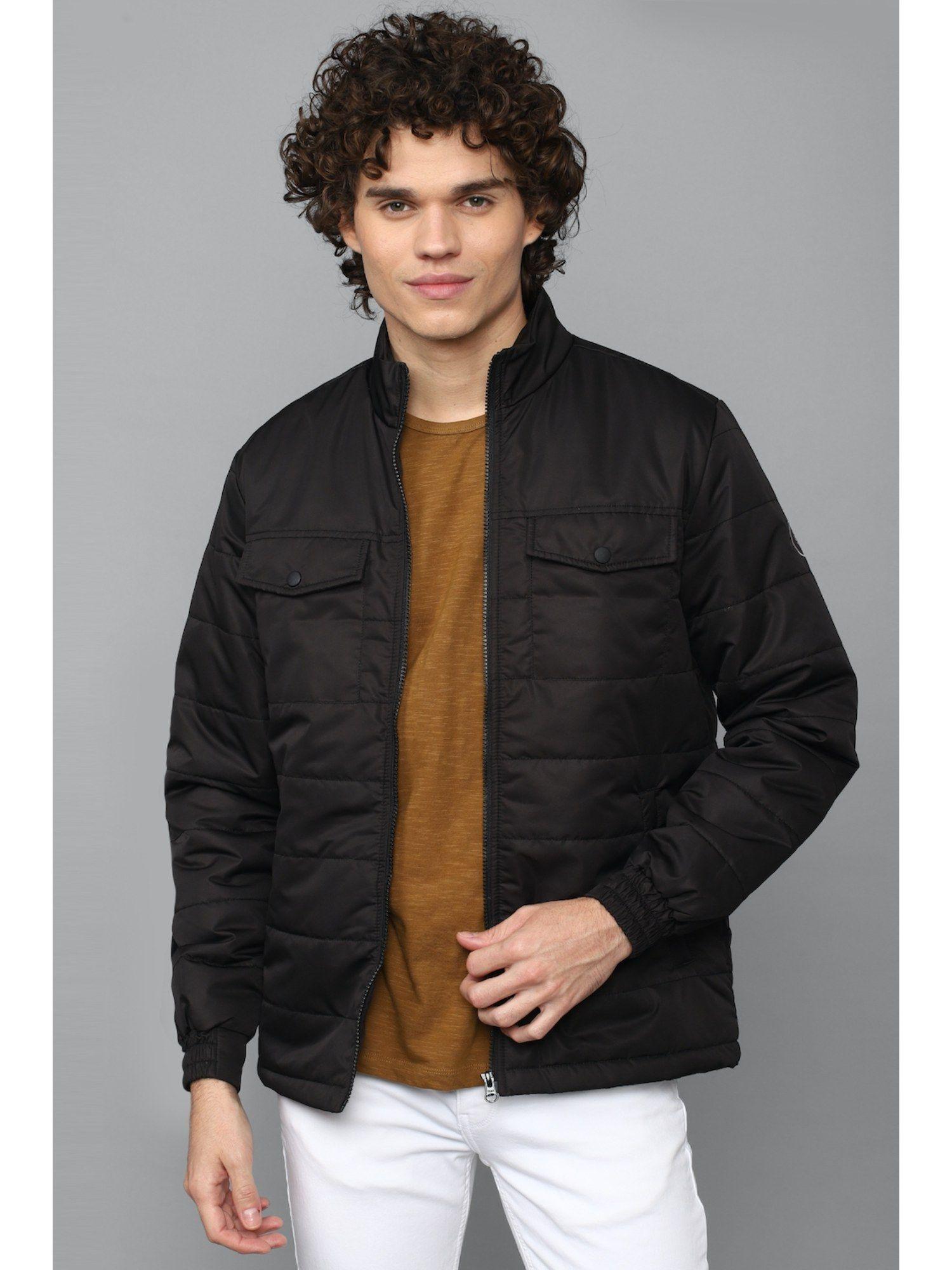men-black-textured-full-sleeves-casual-jacket