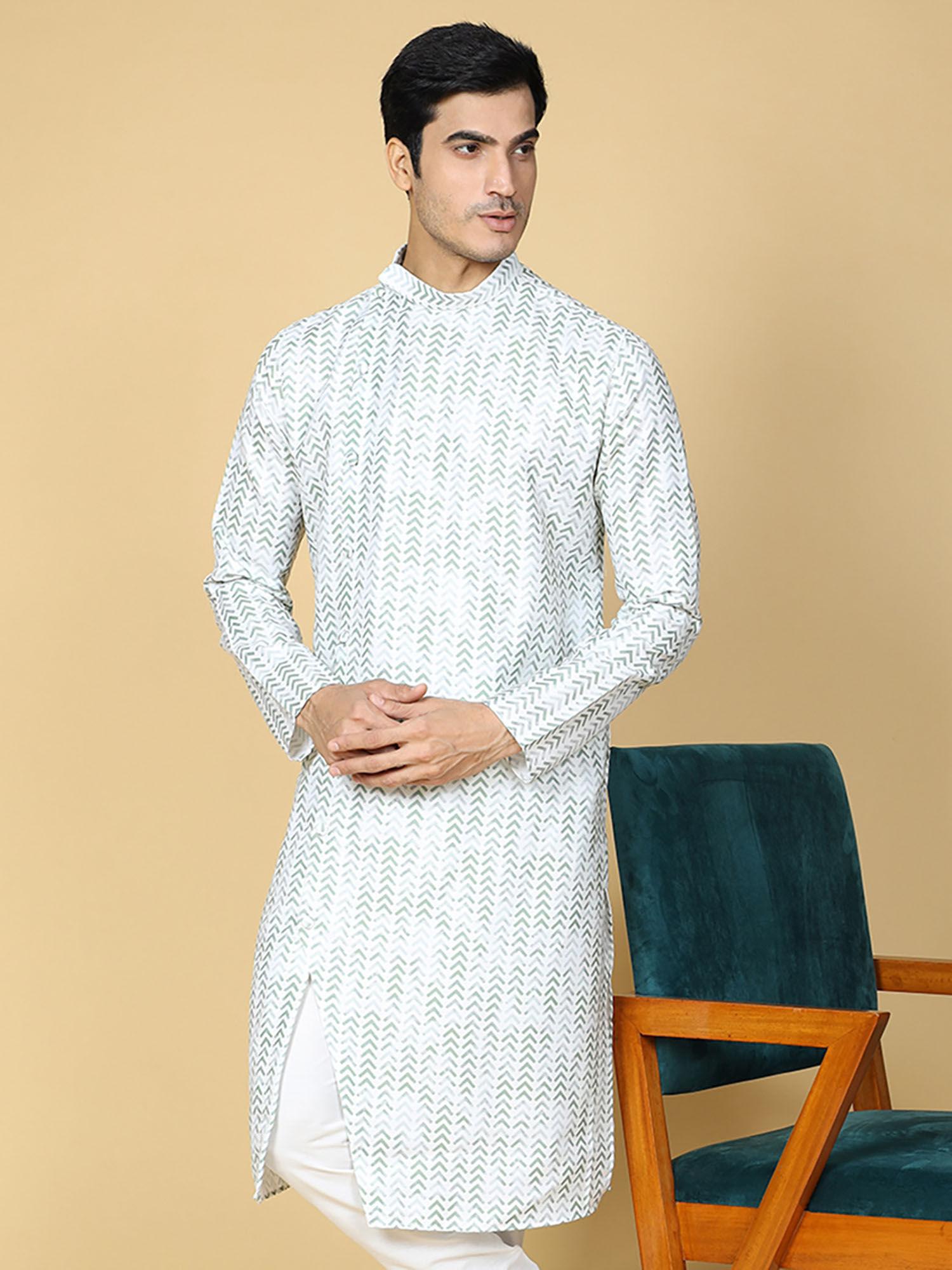 cotton-full-sleeve-regular-fit-printed-green-kurta-for-men