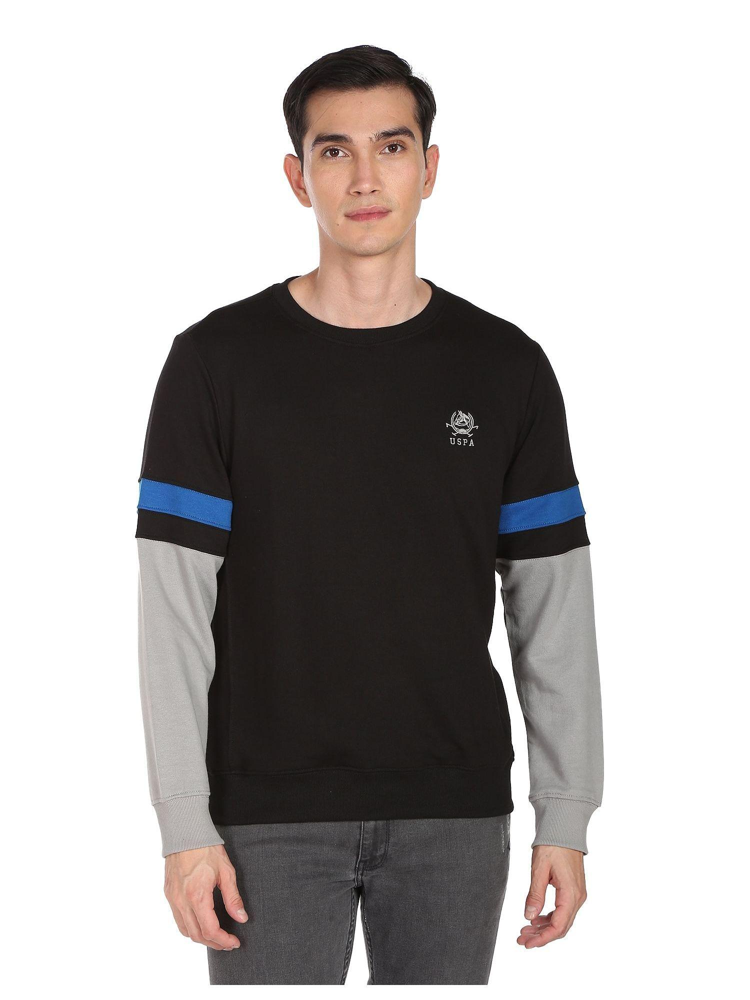 men-black-crew-neck-colour-block-sweatshirt