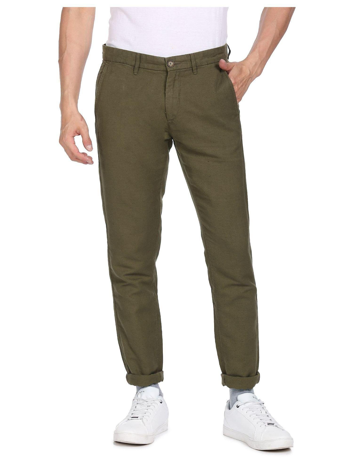men-olive-austin-trim-fit-solid-casual-trousers