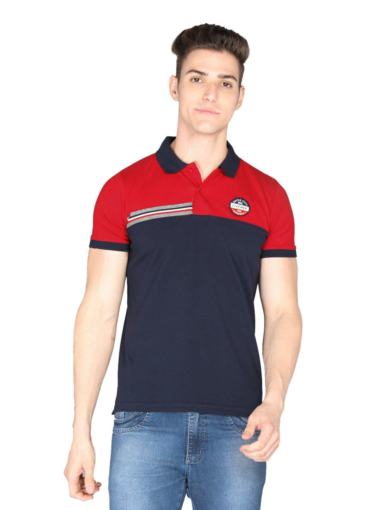 men-red-&-navy-blue-regular-fit-polo-t-shirt