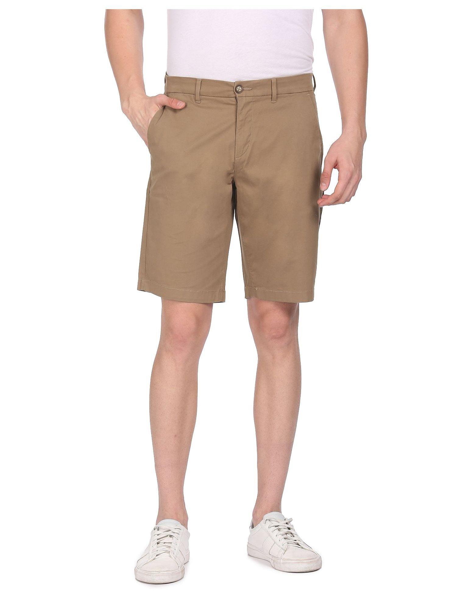 men-khaki-slim-fit-solid-shorts